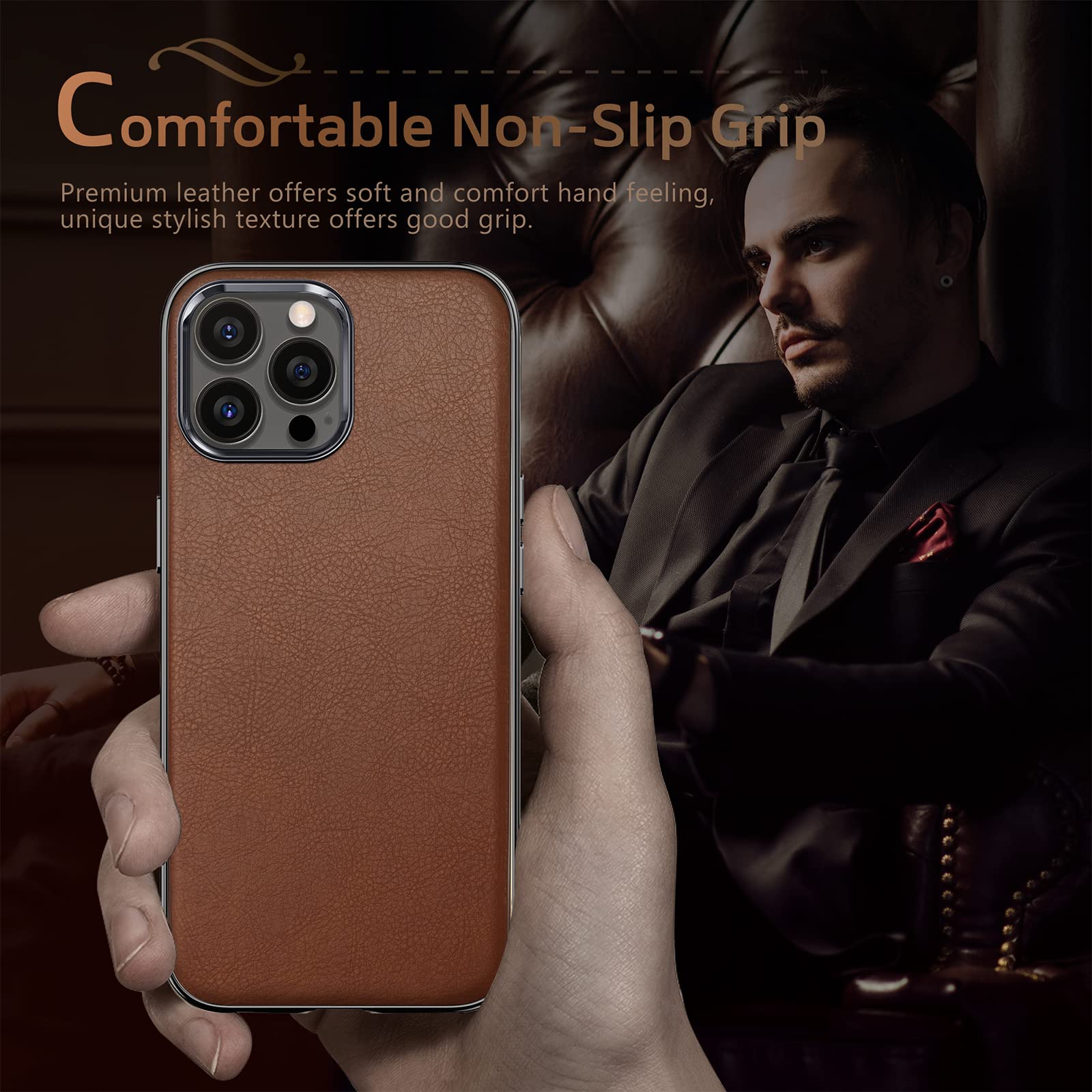 Premium Leather iPhone 13 Pro Max Case - Slim Business Cover with Shockproof Protection | Luxury Elegant Design for iPhone 13 Pro Max 5G 6.7