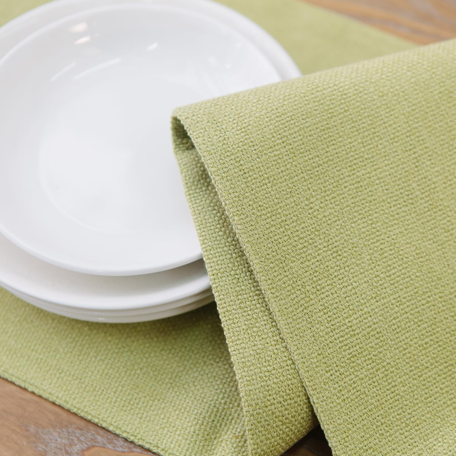 Set of 4 Soft Caddice Faux Linen Double-Sided Heat Resistant Placemats - 12x18 Inch Green Dining Table Mats for Kitchen & Formal Dining Decor