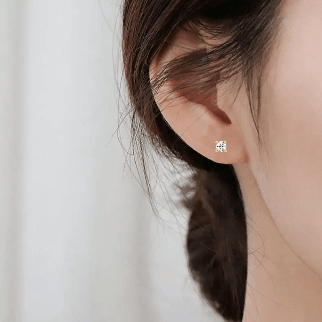 14K Gold Lab-Grown Diamond Round Solitaire Stud Earrings for Women - Hypoallergenic & Durable Everyday Luxury Jewelry for Work, Parties & Special Occasions