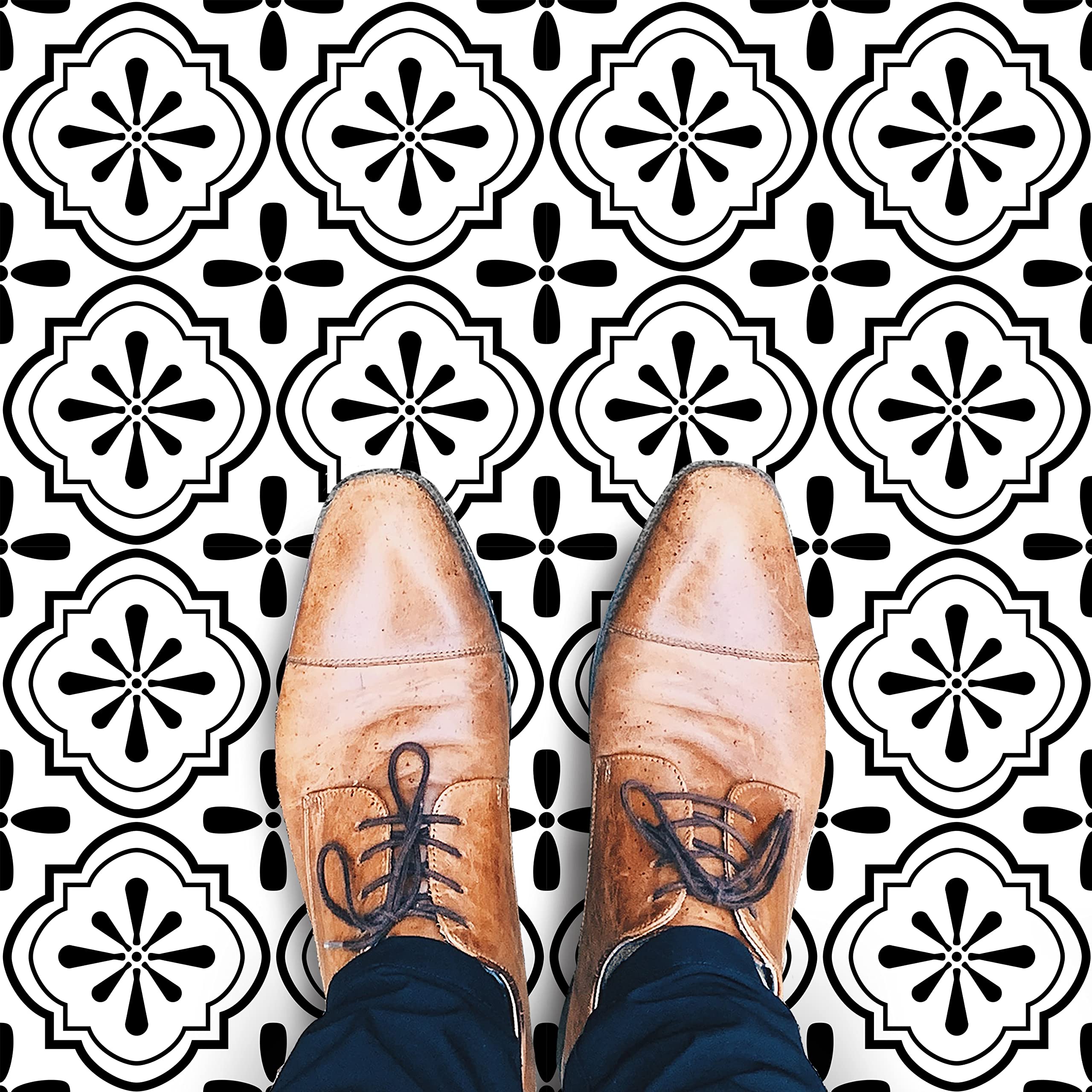 RoomMates FT4607BX Cosmos Black and White Peel and Stick Floor Tile - Self-Adhesive Vinyl Flooring for Kitchen, Bathroom, Laundry Room & Home Decor