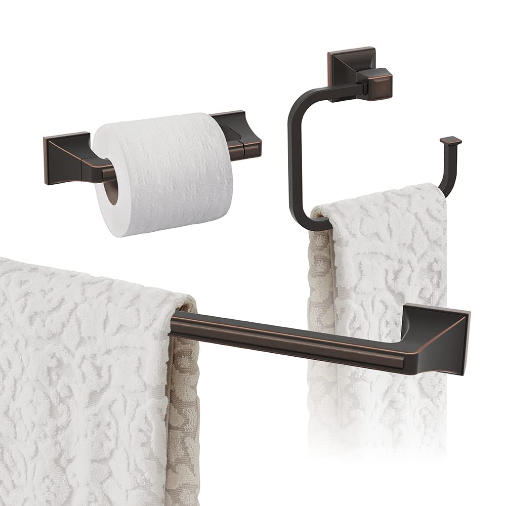 Amerock Mulholland 24 Inch Oil Rubbed Bronze Towel Bar Set - 3 Piece Bathroom Accessories for Modern & Traditional Bathrooms - Perfect for Towel Storage in Bath, Spa or Guest Room