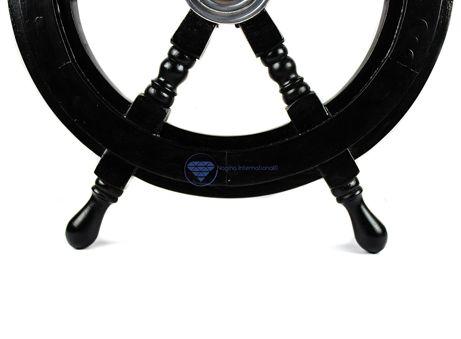 Nagina International 24 Inch Wooden Black Pirate Ship Wheel - Authentic Nautical Decoration for Home, Bar, or Boat - Perfect for Pirate Themed Parties & Coastal Decor