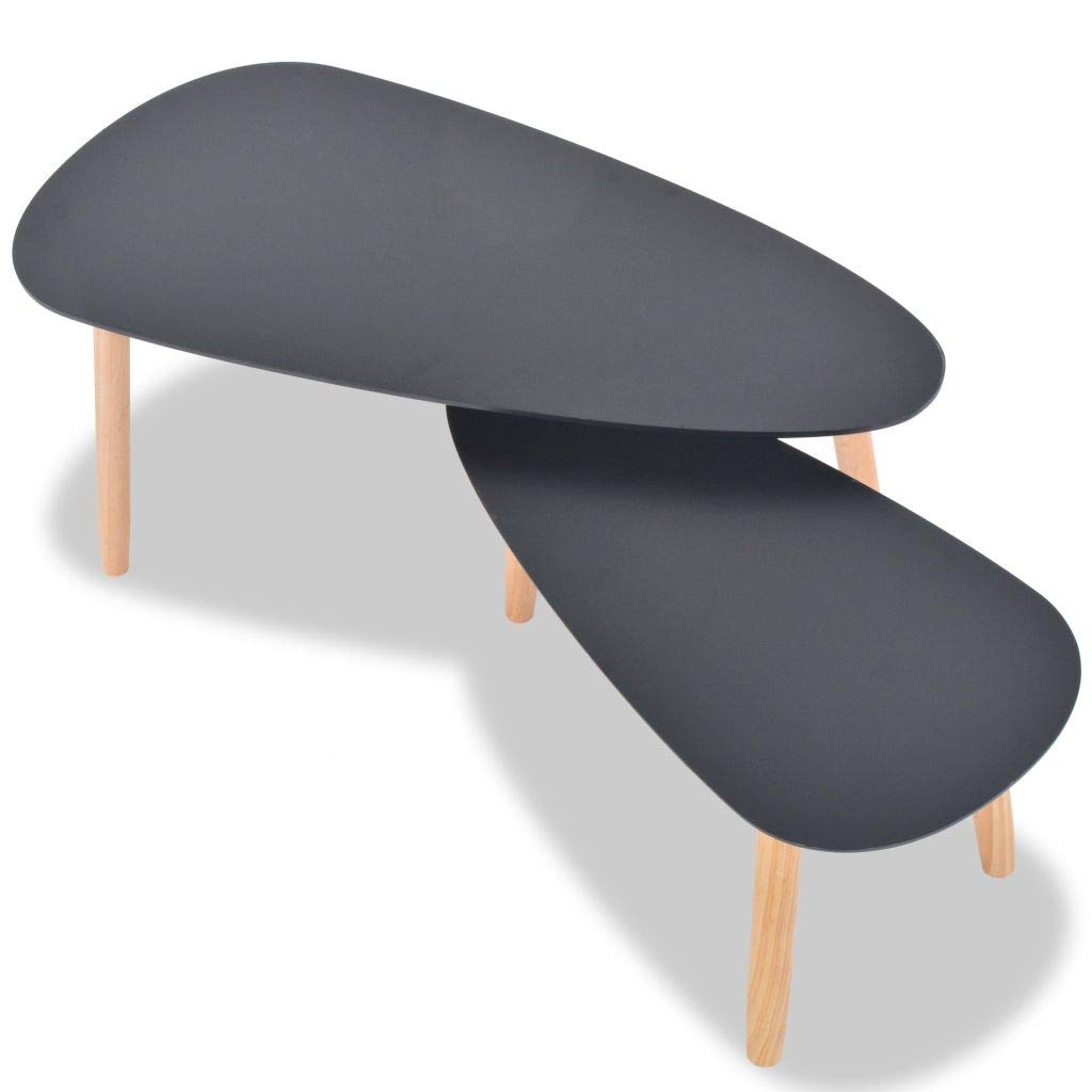 Festnight 2-Piece Nesting Coffee Table Set - MDF Tabletop with Pinewood Legs, High Gloss Black End Tables for Living Room, Bedroom & Home Decor - Perfect for Small Spaces, TV Lounging & Stylish Furniture Arrangement