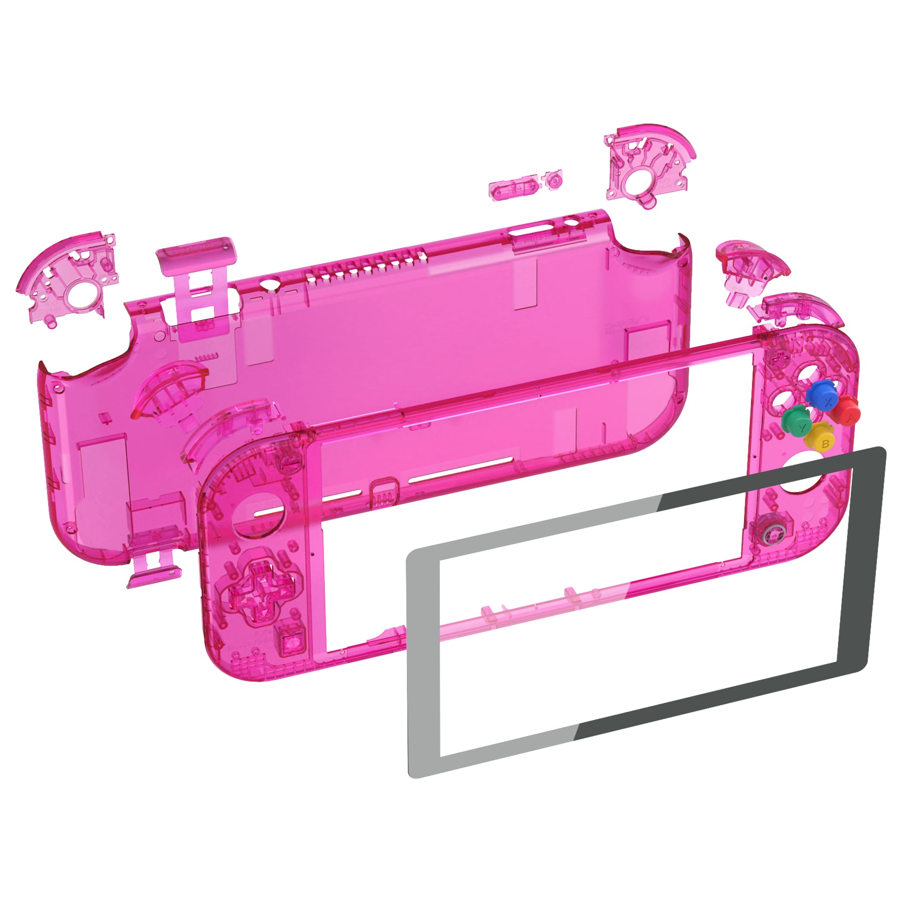 eXtremeRate Crystal Clear Candy Pink DIY Replacement Shell for Nintendo Switch Lite - Custom Controller Housing with Screen Protector | Durable Case Cover for NSL Handheld Console | Perfect for Gaming Protection & Personalization