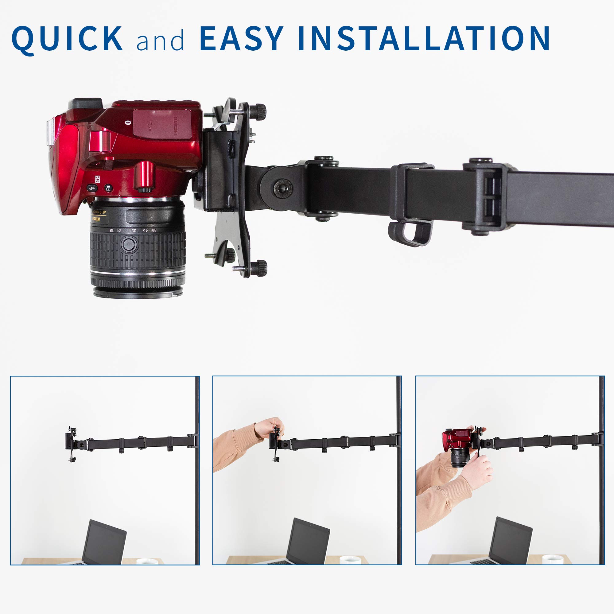 Universal VESA Adapter Bracket Kit for Cameras - 1/4 Inch Mount for Monitor Stand & Tripod - Black MOUNT-V00CAM - Perfect for Overhead Portrait, Landscape Photography & Video Shooting