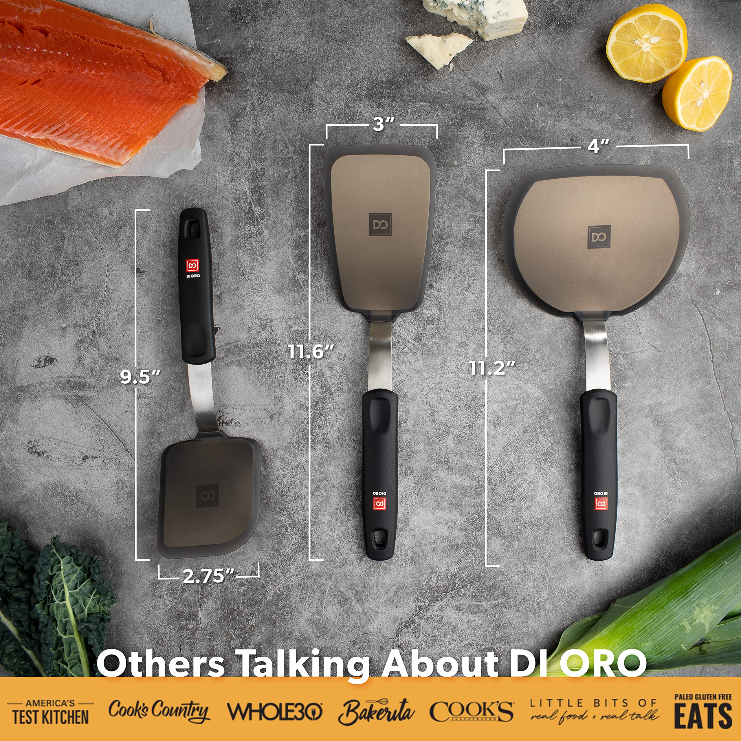DI ORO 8-Piece Silicone Kitchen Utensil Set - 600°F Heat-Resistant Cooking Tools - 6 Spatulas & 2 Spoons for Baking, Frying, Grilling - Non-Scratch, Dishwasher Safe - Perfect for Home Chefs & Professional Kitchens (Black)