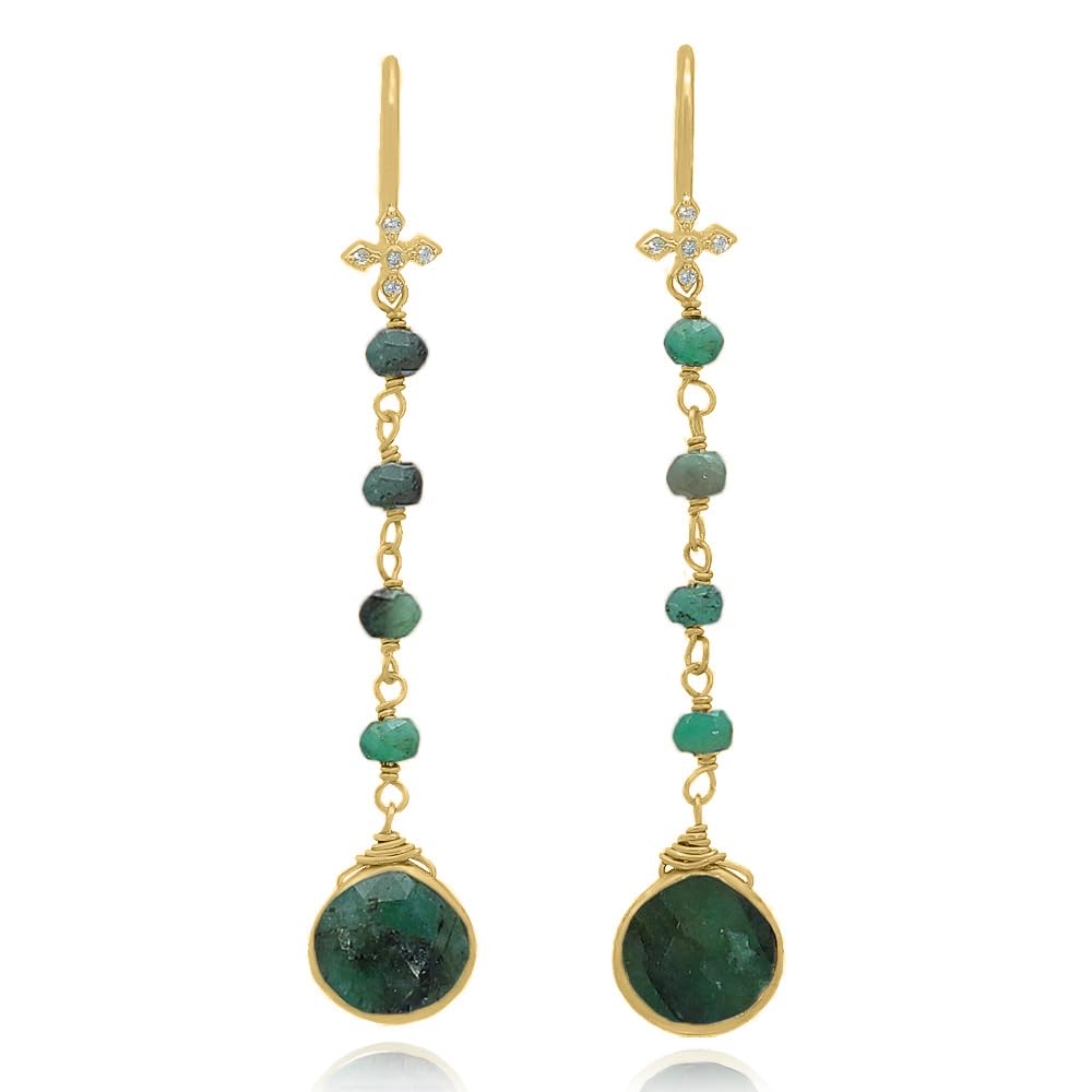 Genuine Emerald Earrings for Women - 925 Sterling Silver & 18K Gold Plated May Birthstone Jewelry | Trendy Heart Dangle Earrings with Long Chain | Perfect Gift for Mother's Day, Teens & Girls | Elegant for Weddings, Parties & Special Occasions