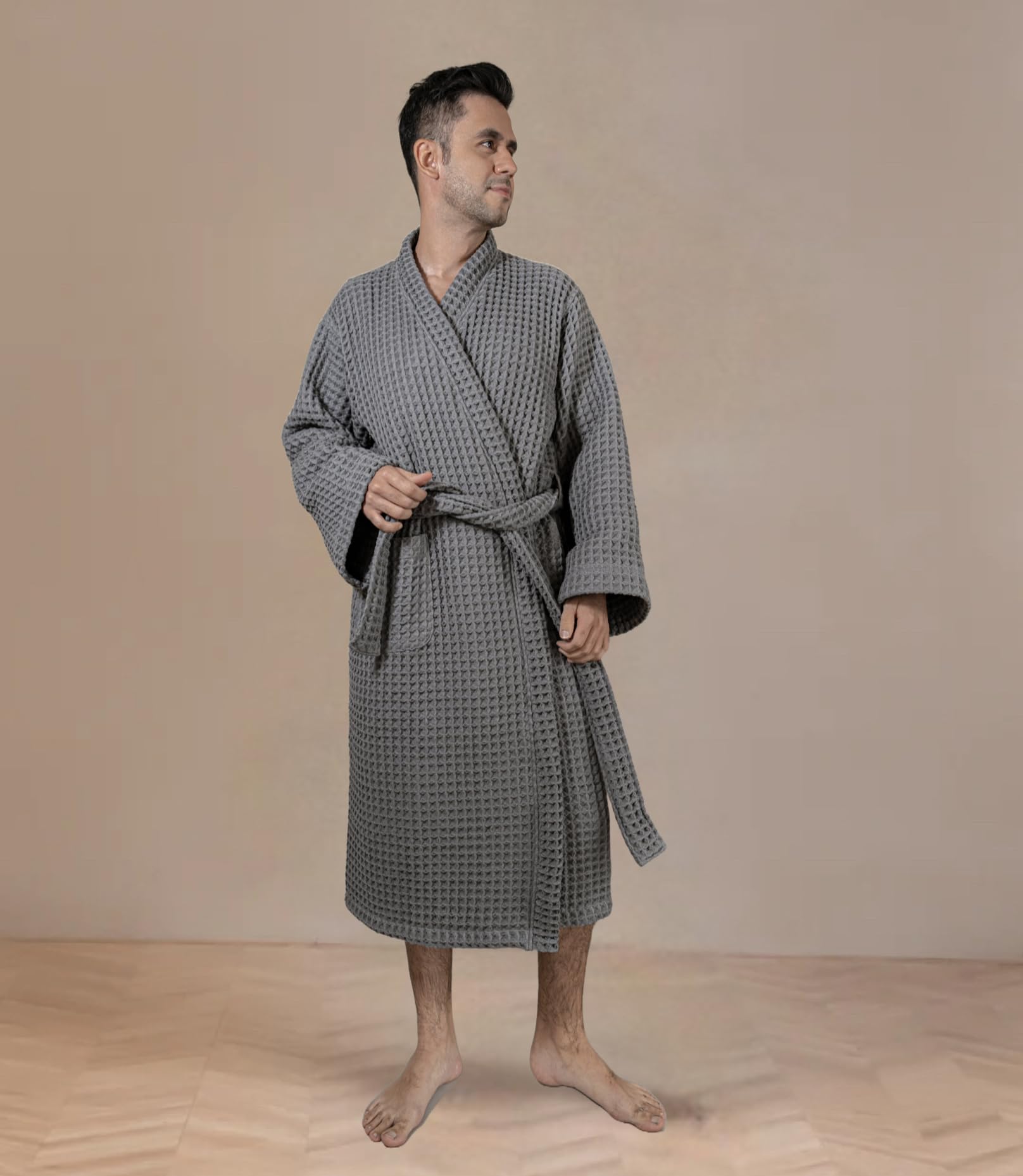 Premium Japanese Cotton Waffle Bathrobe with Silk Infusion - Unisex Luxury Spa & Hotel Style Hooded Robe for Relaxation, Gifting & Home Comfort