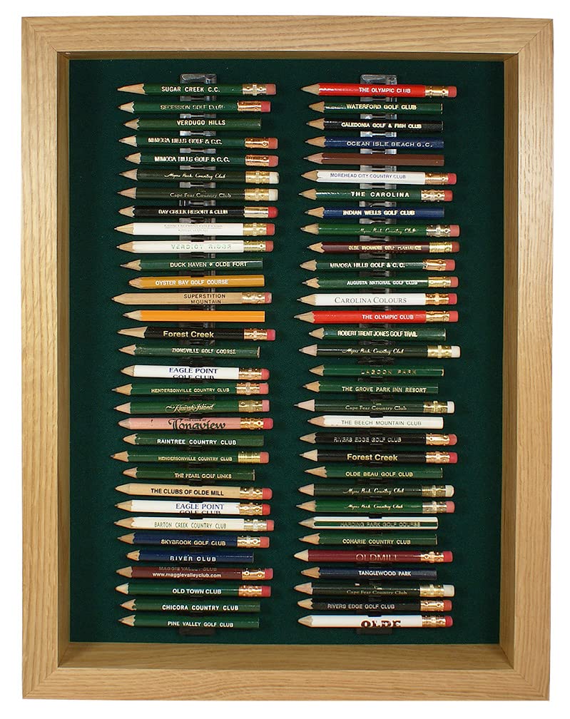 Eureka Golf Pencil Display Case - Holds 64 Round or Hexagonal Golf Pencils - Premium Oak Finish - Made in USA - Perfect for Golf Pro Shops, Tournaments & Collectors