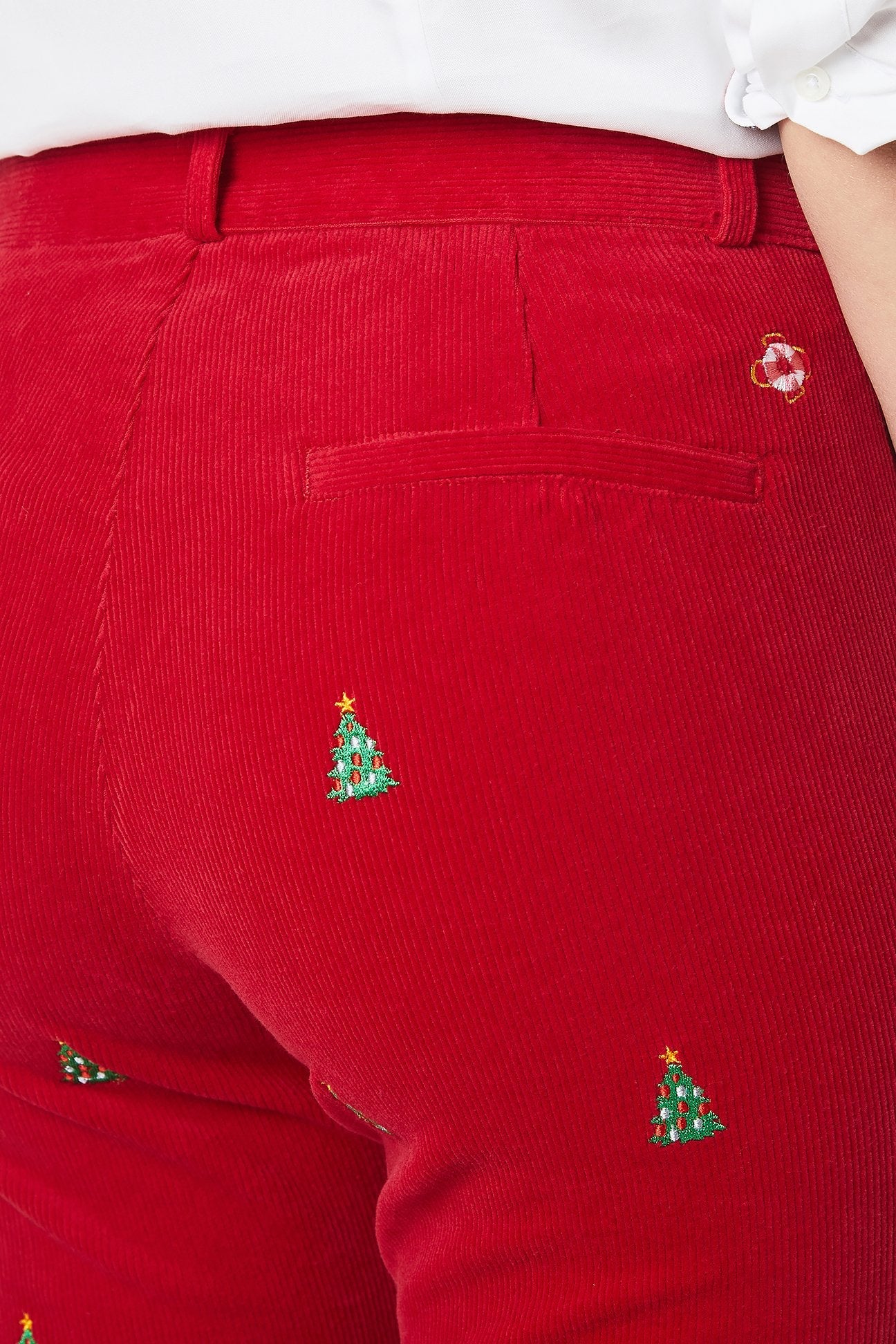 Women's Stretch Corduroy Capri Pants in Crimson Red - Comfortable Ankle-Length Beachwear for Christmas Vacation & Holiday Parties