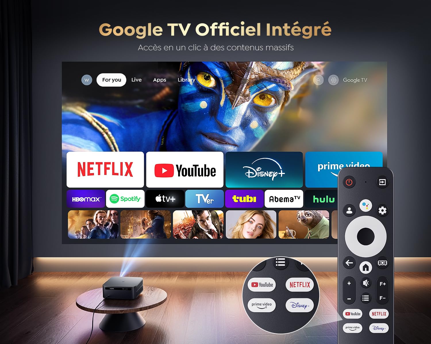 4K Google TV Projector with 1200 ANSI Lumens - Official Netflix Support, Auto Focus, Keystone Correction, WiFi6, Bluetooth, Full HD 1080P, Voice Control, 50% Zoom - Perfect for Home Theater, Outdoor Movies, Business Presentations & Daytime Viewing