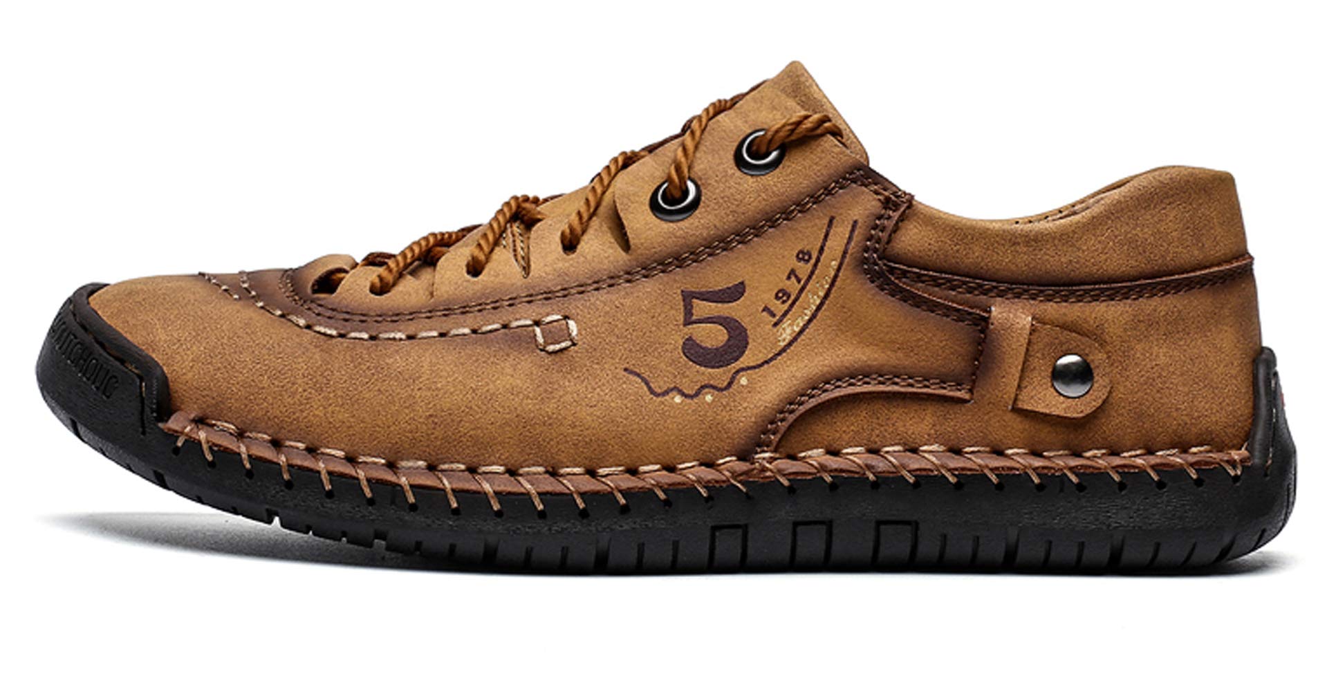 **Men's Breathable Casual Sneakers - Lace-Up Leather Dress Flats for Walking & Driving - Comfortable Shoes for Work, Travel & Everyday Wear**