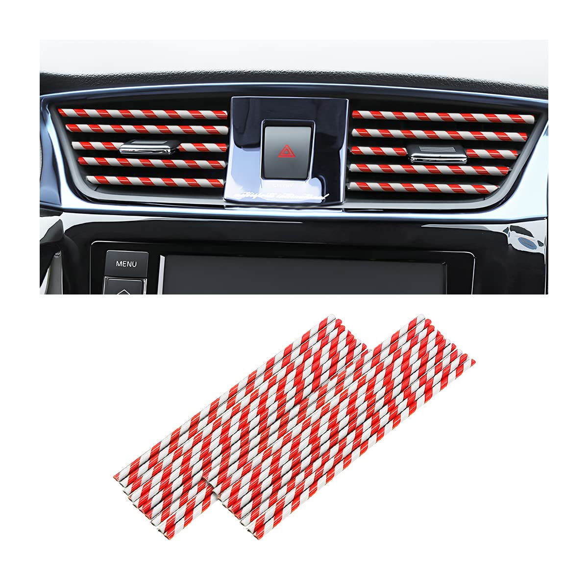 20PCS Flexible Car Air Vent Trim Strips - DIY Bendable AC Vent Decoration for Most Vehicles, Red & Stripe Design - Upgrade Car Interior Style (Perfect for Sedans, SUVs & Trucks)