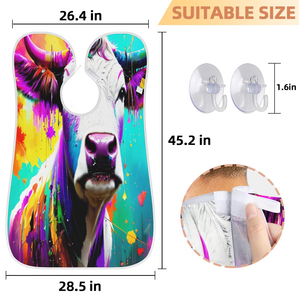 Colorful Cow Print Shaving Bib for Men & Women - Waterproof Beard Trimming Apron, Hair Dye Cape, Barber Accessory - Perfect for Home Grooming, Salon Use & DIY Haircuts