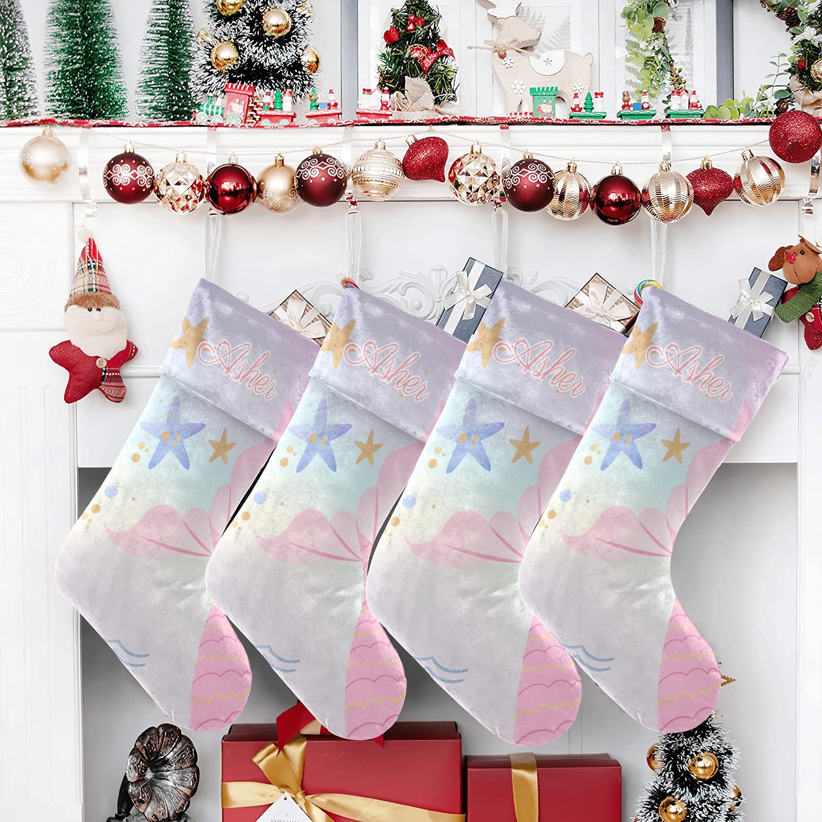 **Personalized Christmas Stockings with Name - Large Custom Family Stockings for Adults, Kids, Baby & Pets (Mermaid Pink) - Perfect Holiday Decor & Gift for Girls, Boys, Christmas Xmas Celebrations**