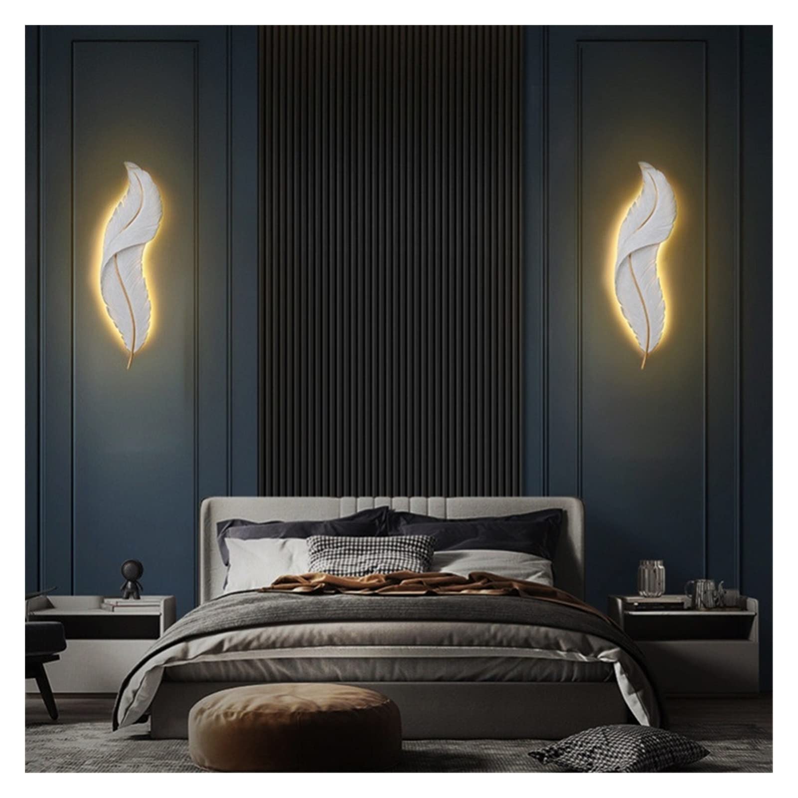 Modern Nordic Feather LED Wall Sconce - Adjustable Dimmable Bedroom Night Light, Living Room TV Backdrop Lighting, Creative Resin Wall Lamp for Home Decor (Stepless Dimming) | Perfect for Bedside, Hallway & Cozy Ambiance