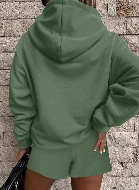 SHEWIN Women's 2-Piece Oversized Hoodie & Shorts Lounge Set - Soft Sweatsuit Tracksuit for Casual Wear, Home, Gym & Street Fashion