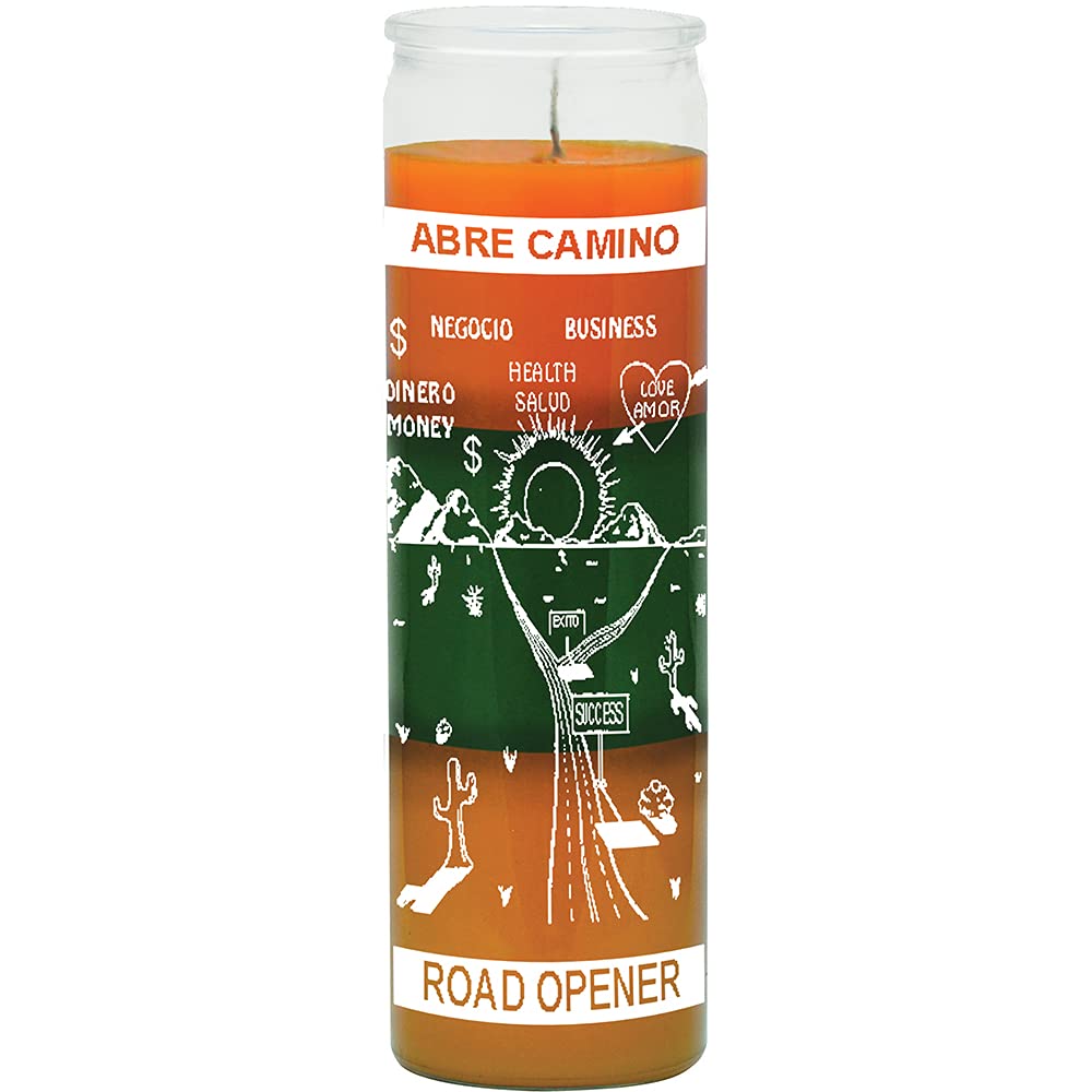 Road Opener Orange Green Gold 7-Day Candle - Spiritual Blessing & Success Ritual Candle for Home, Meditation & Manifestation