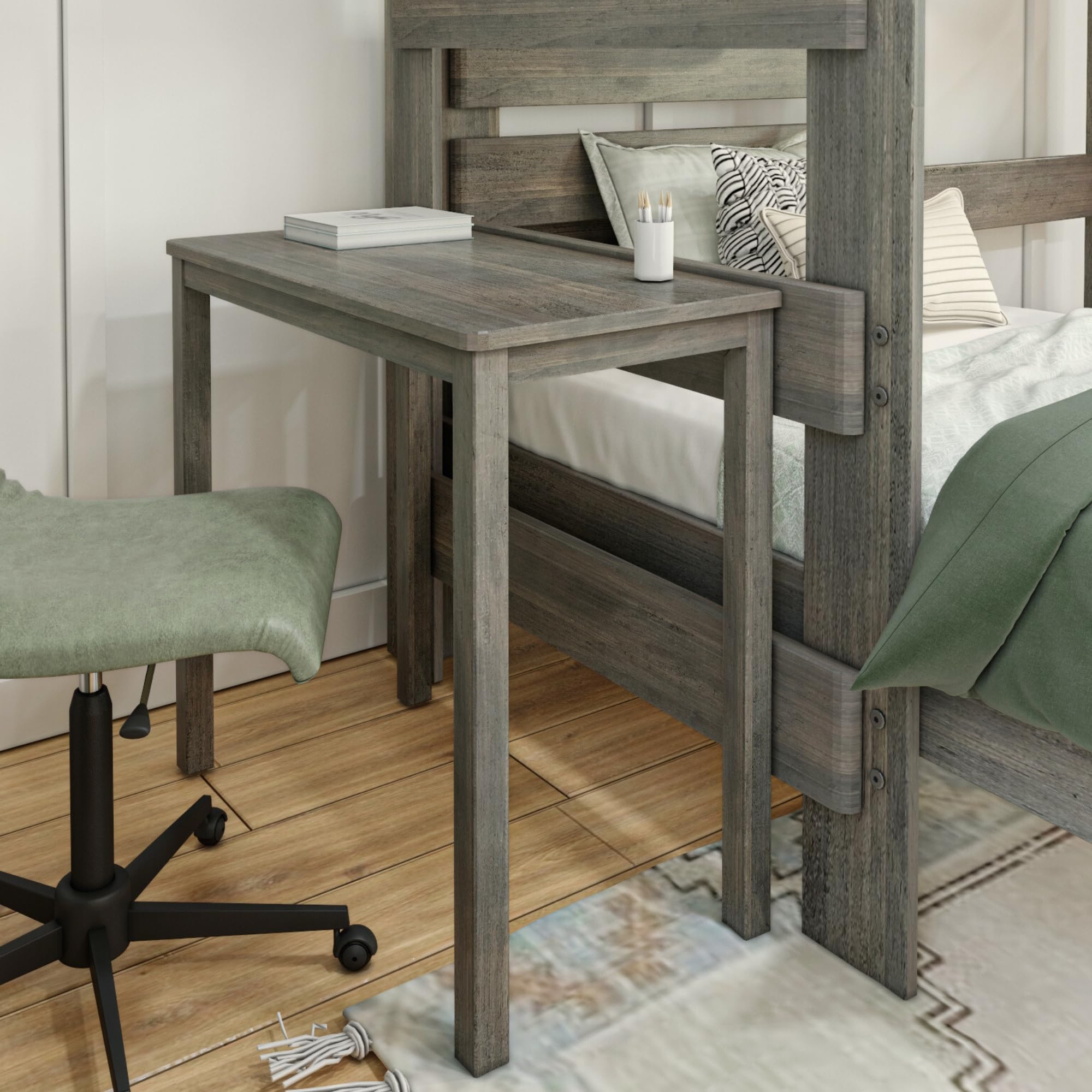 Max & Lily Modern Farmhouse L-Shaped Twin Over Twin Bunk Bed with Desk for Kids - Driftwood Finish | Space-Saving Loft Bed for Small Bedrooms & Shared Kids' Rooms