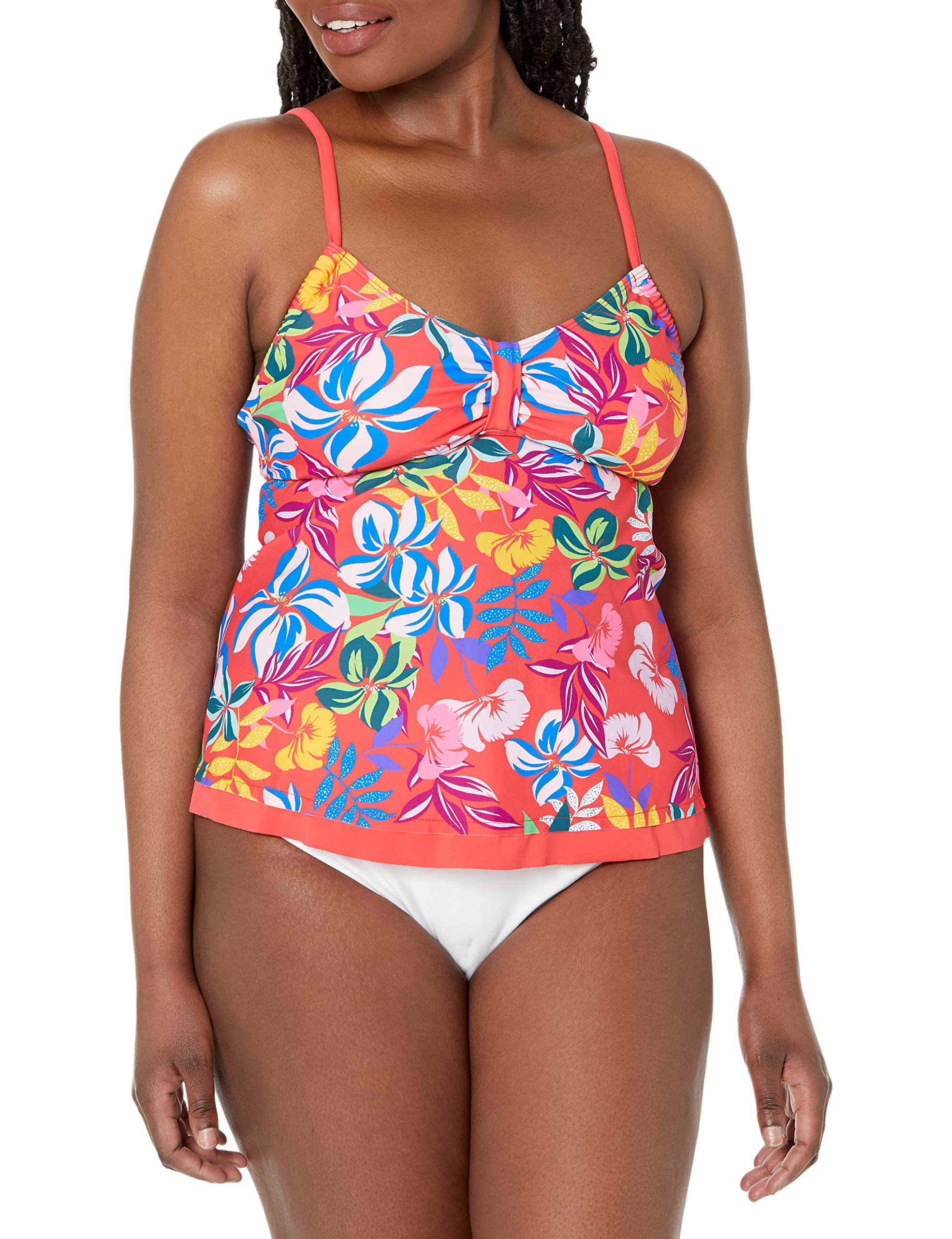 Caribbean Joe Women's Standard Babydoll Tankini Swimsuit Top - Stylish Swimwear for Beach, Pool & Summer Vacations