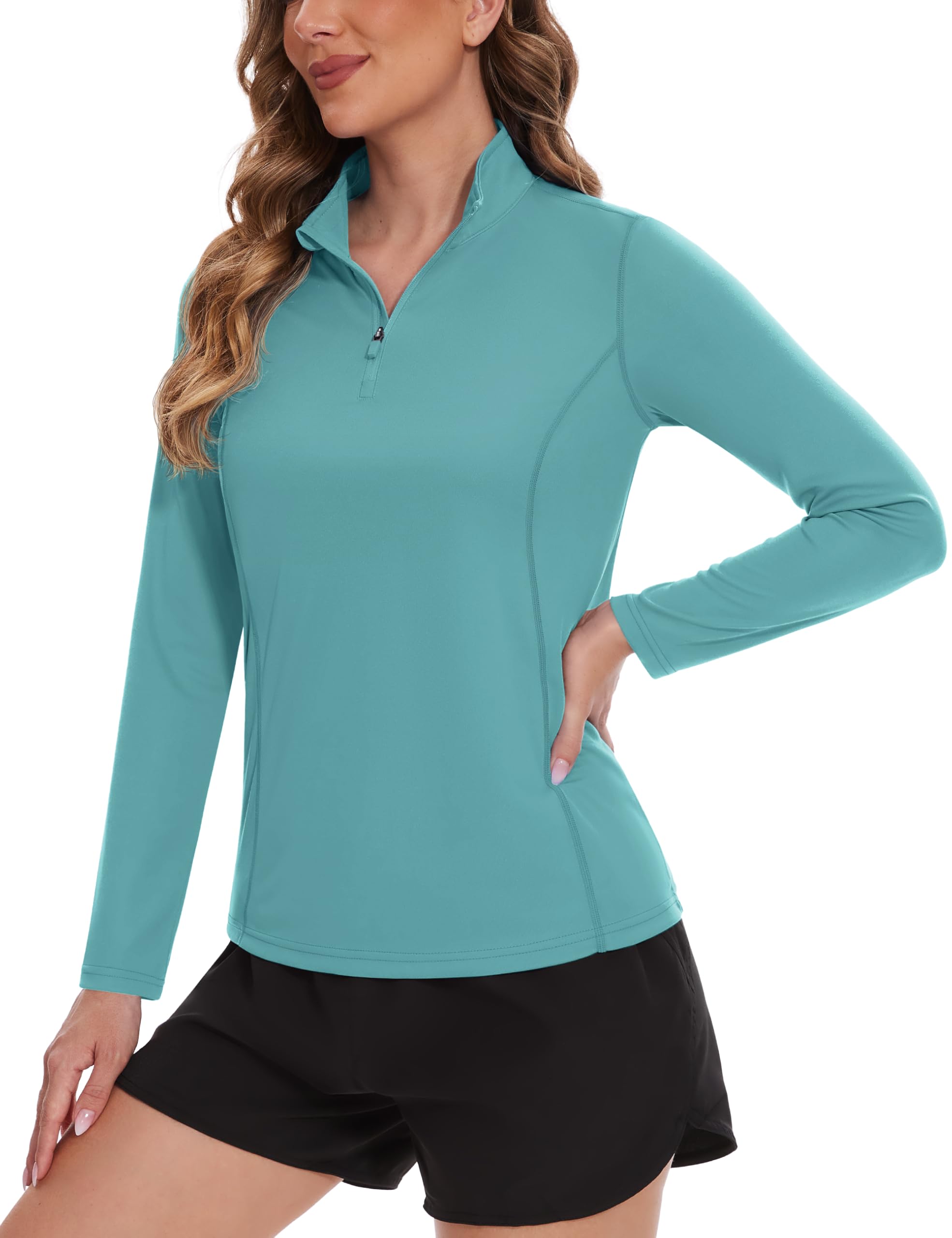 TACVASEN Women's UPF 50+ UV Protection Long Sleeve Quarter Zip Pullover - Golf Shirt & Workout Top for Outdoor Activities, Hiking & Travel
