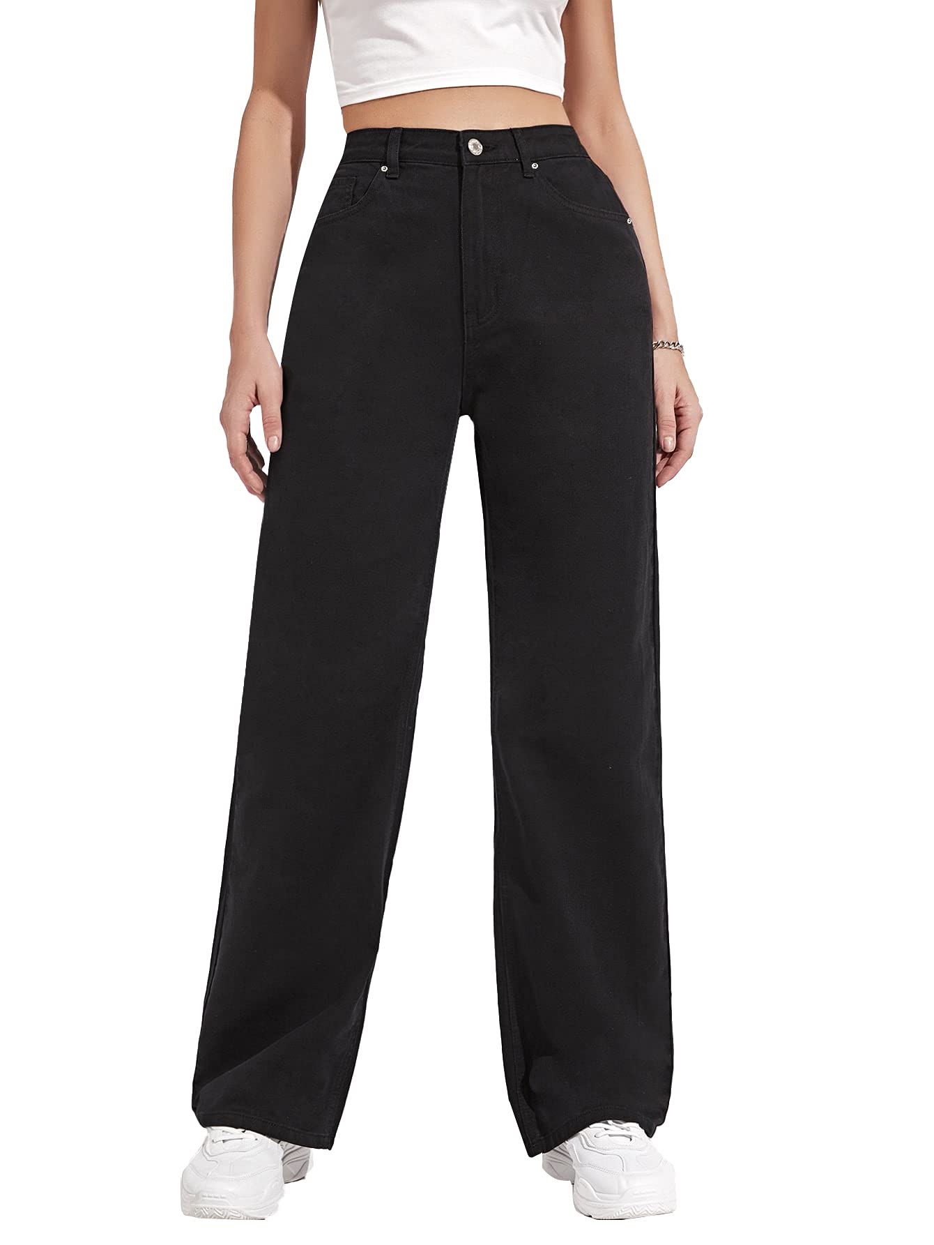 MakeMeChic Women's High Waist Boyfriend Jeans - Straight Leg Denim Pants for Casual Wear, Street Style & Everyday Outfits