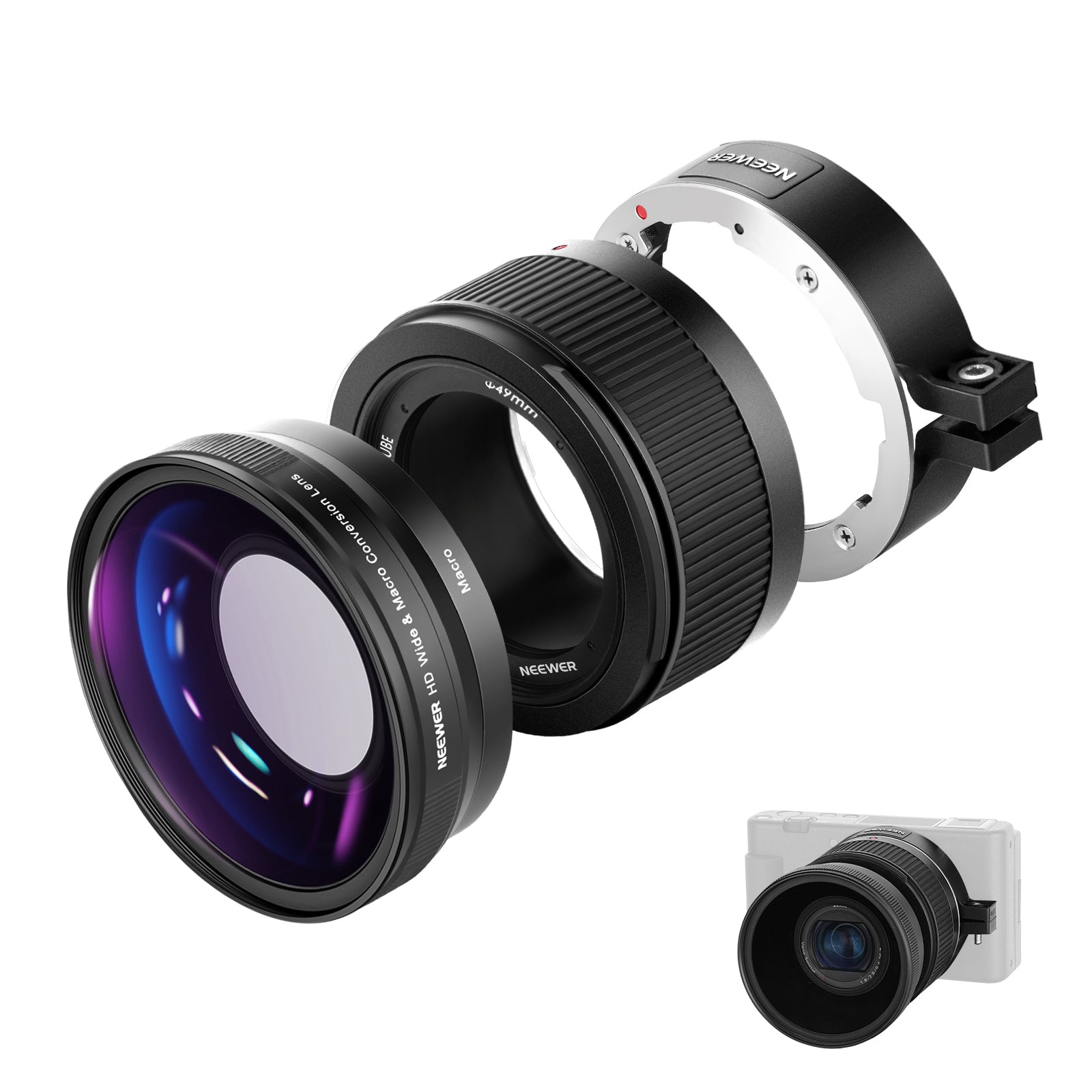 NEEWER 2-in-1 Wide Angle & 10x Macro Lens for Sony ZV-1 Camera - Perfect for Vlogging, Close-Up Photography, and Travel Videography