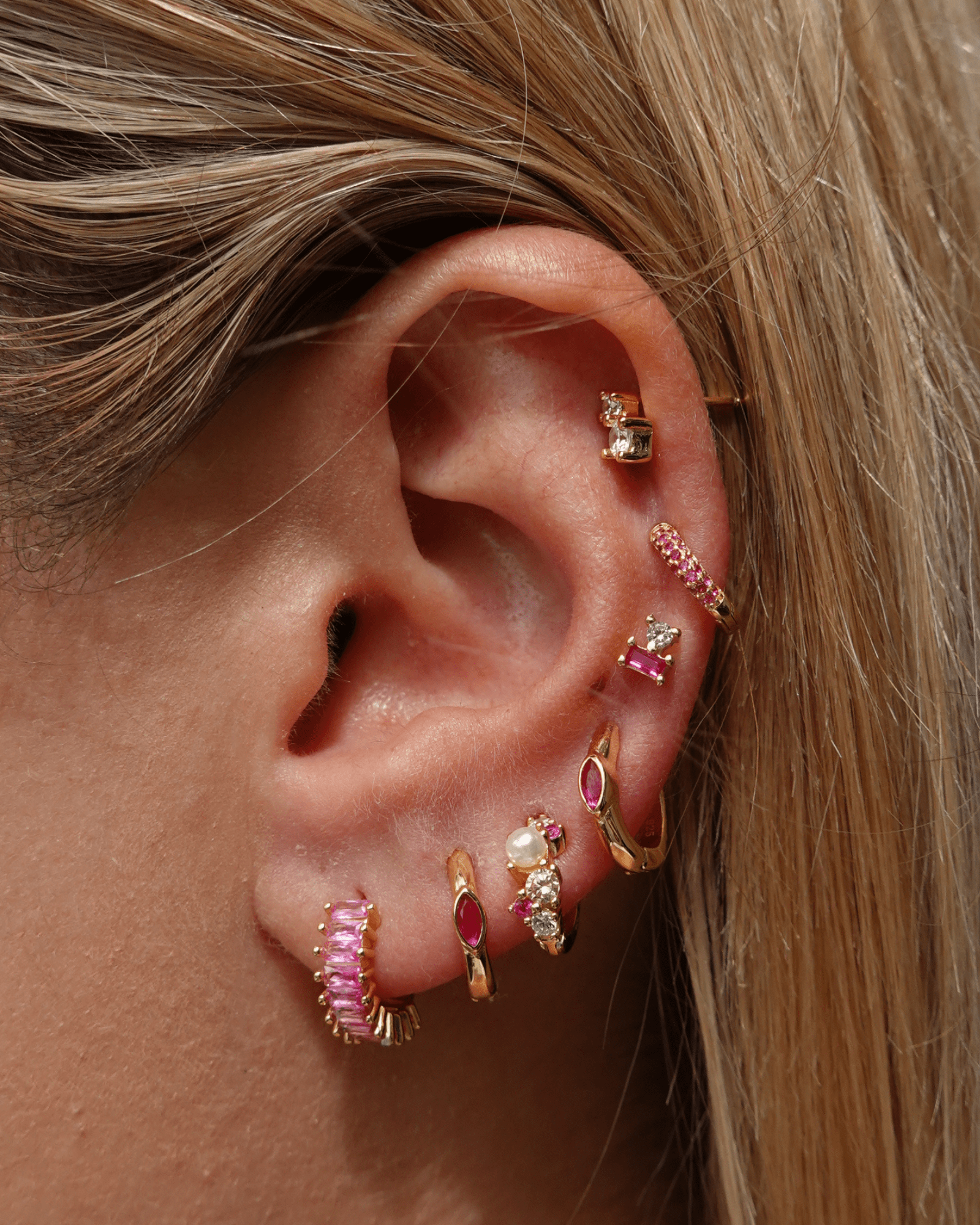 Izoa Celine Huggie Earrings for Women - Hot Pink Cubic Zirconia Hoop Earrings | Trendy Everyday Jewelry Gift for Her | Perfect for Parties, Dating & Office Wear