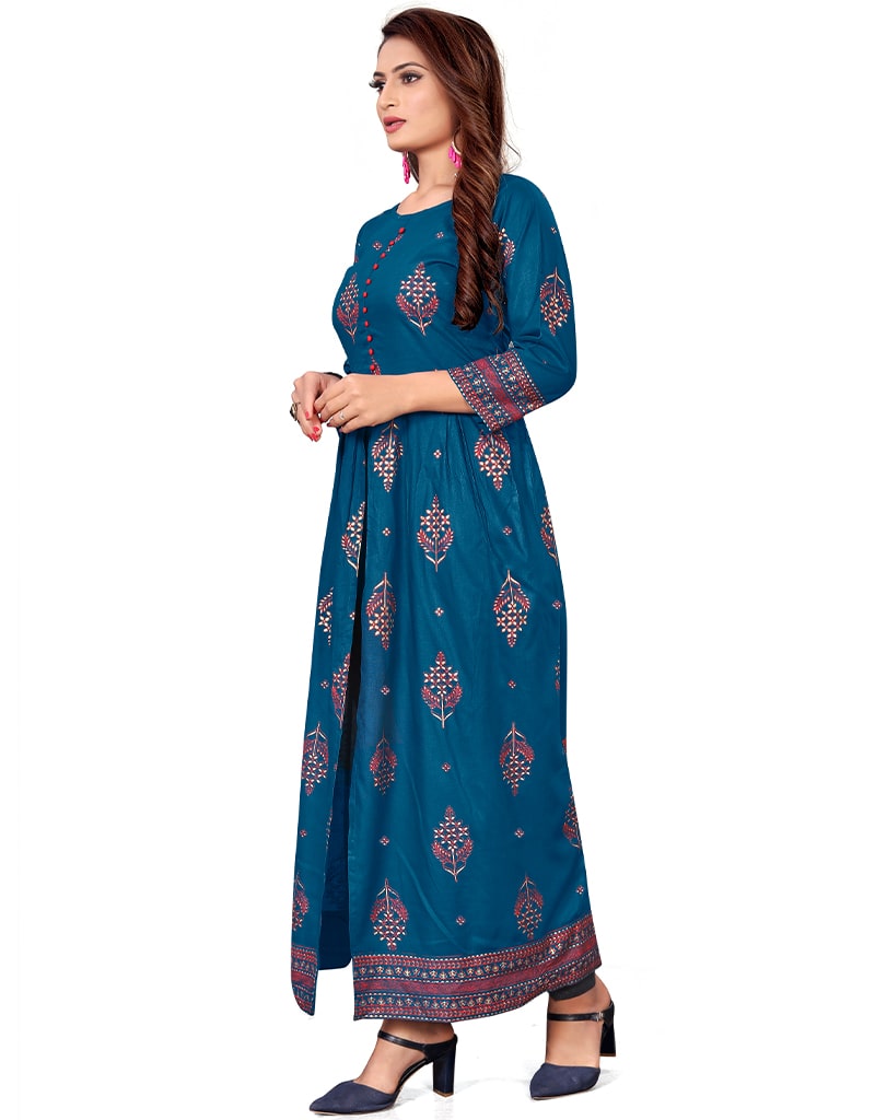 Blue Heavy Designer Rayon Gown - 14 Kg Elegant Formal Dress for Women | Perfect for Weddings, Prom & Evening Events