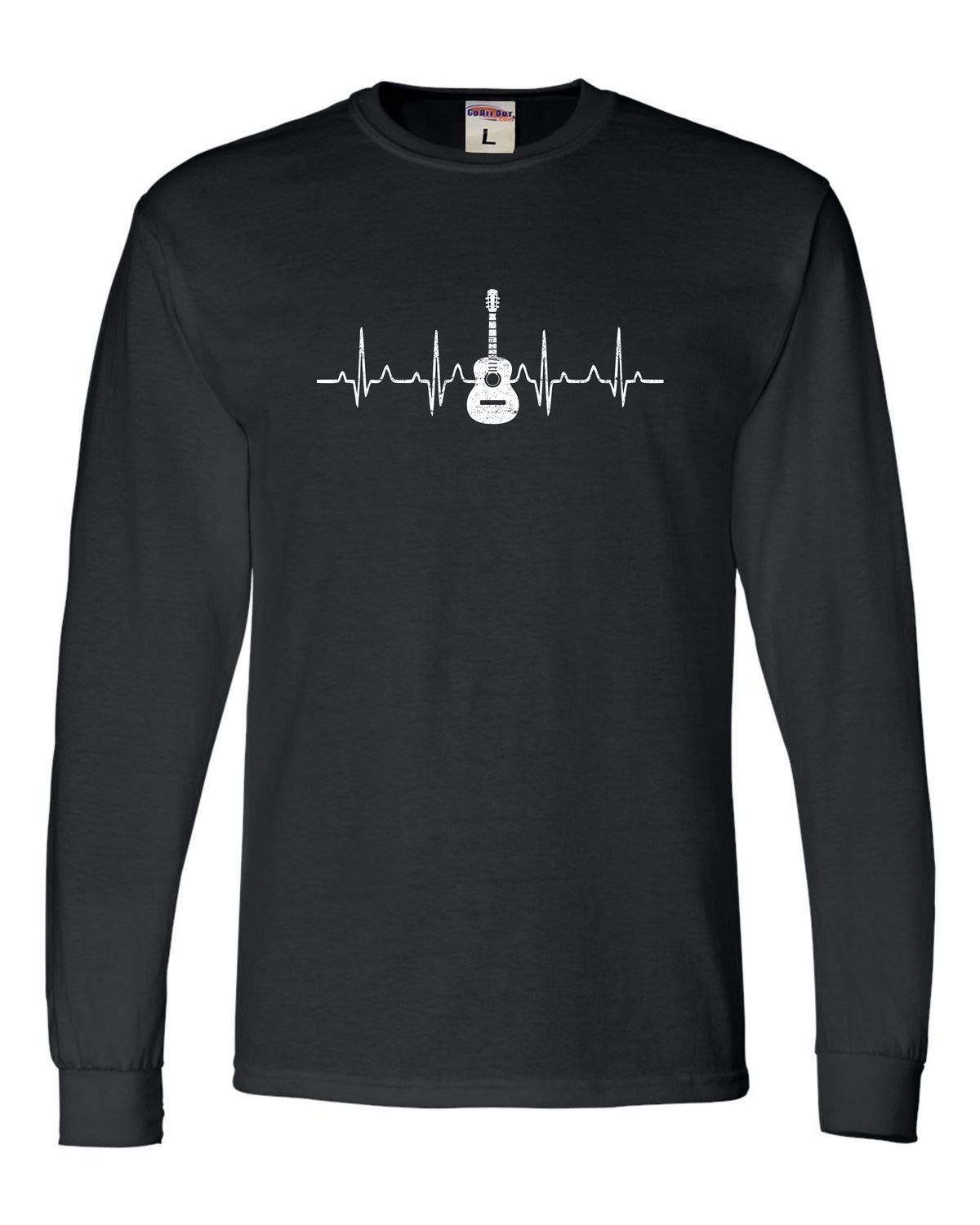 Go All Out Adult Acoustic Guitar Heartbeat Long Sleeve T-Shirt - Stylish Music Lover Tee for Performances, Concerts & Casual Wear