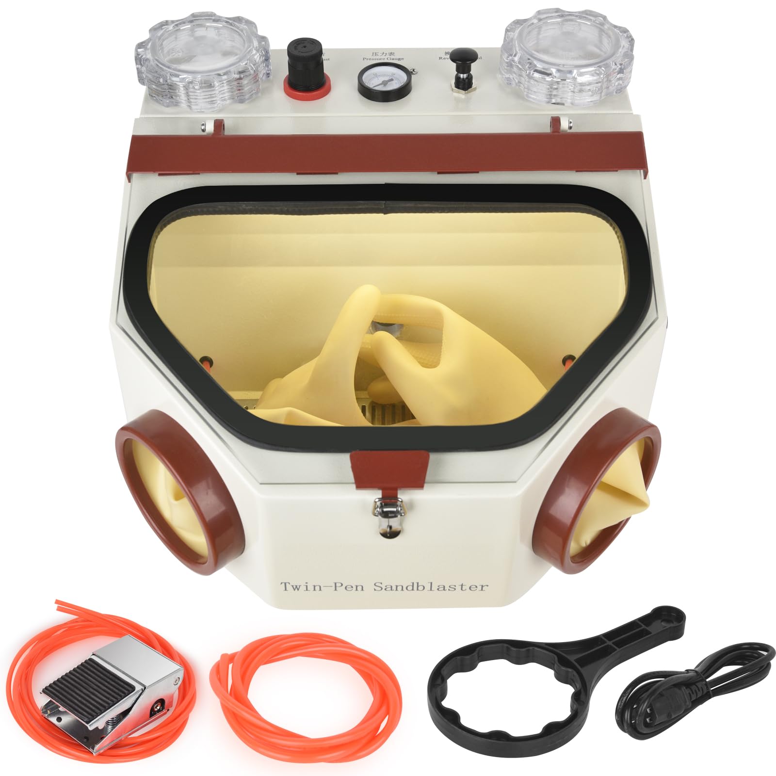 110V Dual Pen Sand Blaster with LED Lights & Glass Viewport - Professional Material Restoration & Polishing Tool for Metal, Wood, Stone Cleaning & Surface Preparation | DIY & Industrial Use