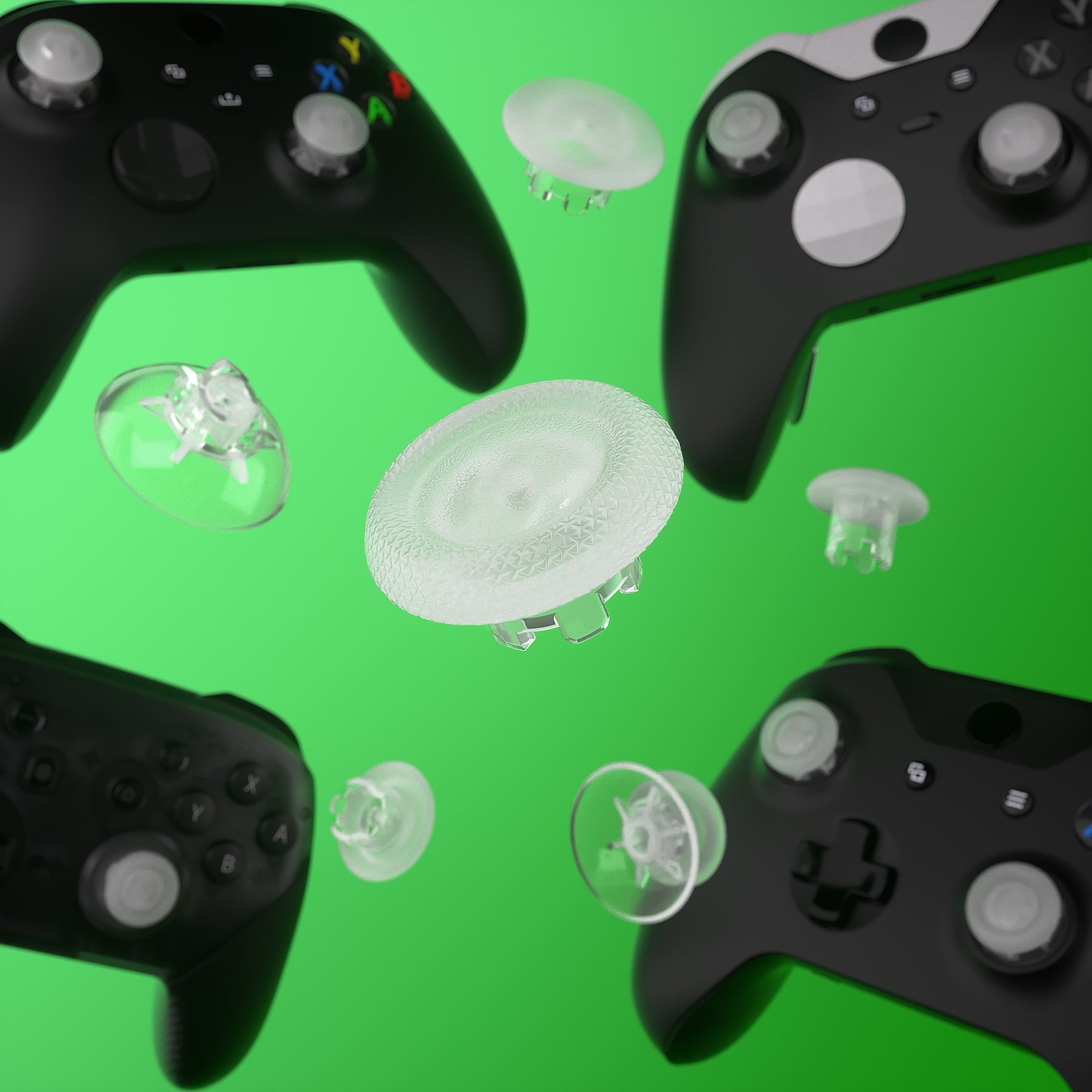 eXtremeRate Clear Interchangeable Thumbsticks for Xbox Core/Xbox One S/X/Elite V1 & Nintendo Switch Pro Controller - Premium Swappable Analog Joysticks for Enhanced Gaming Performance - Perfect for FPS, Racing & Action Games