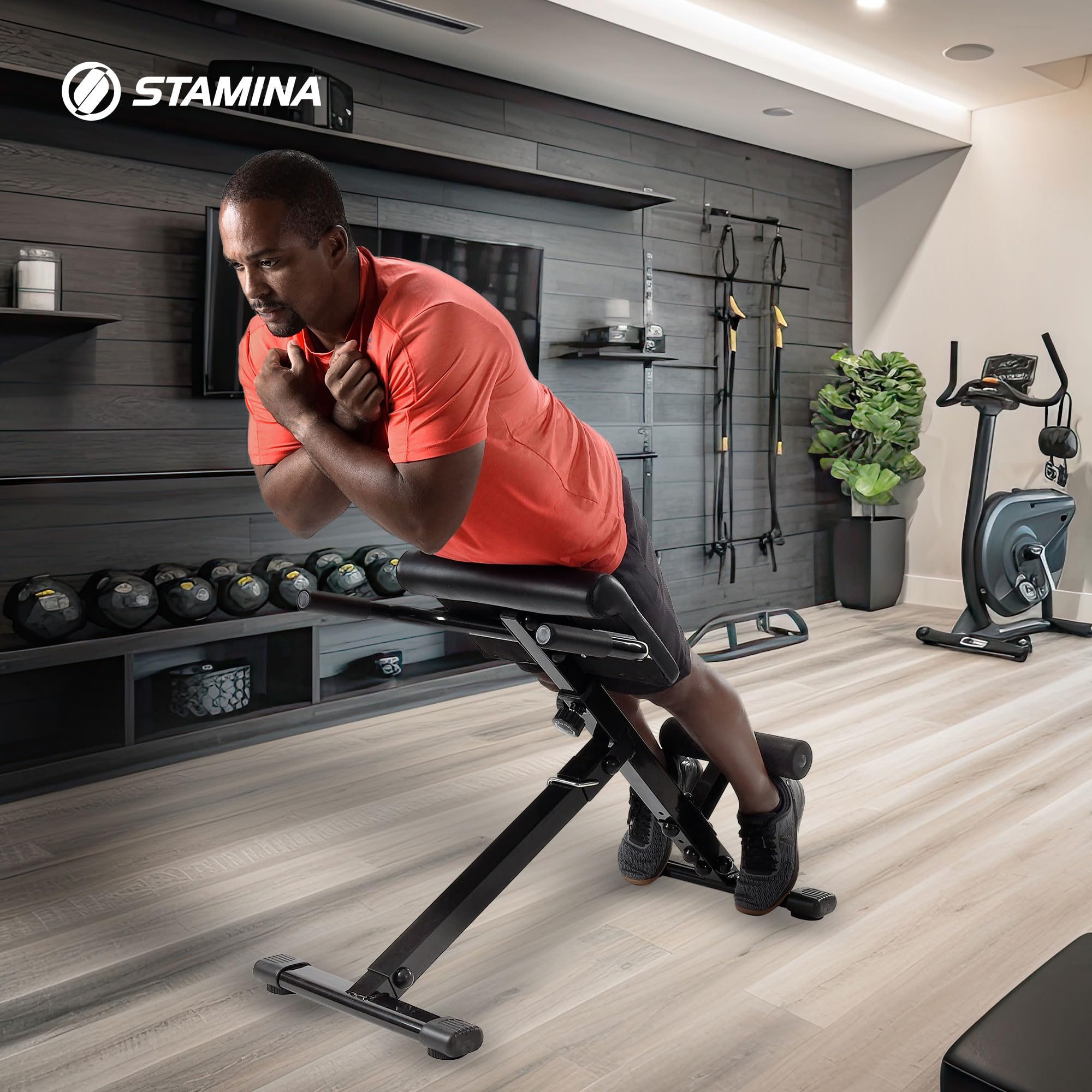 Stamina X Adjustable Ab, Back & Core Strength Training Bench - Hyperextension & Sit-Up Workout Equipment for Home Gym Fitness - Perfect for Full-Body Toning & Strength Building