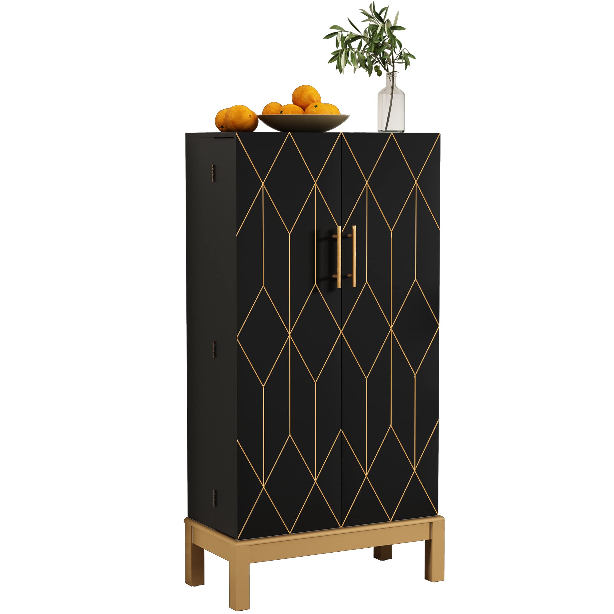 ARTPOWER 45-Inch Kitchen Pantry Cabinet with Gold Trim - Adjustable Shelves & Doors - Black Storage Cabinet with Gold Legs for Kitchen, Dining Room & Living Room - Perfect for Organizing Food, Dishes & Home Essentials