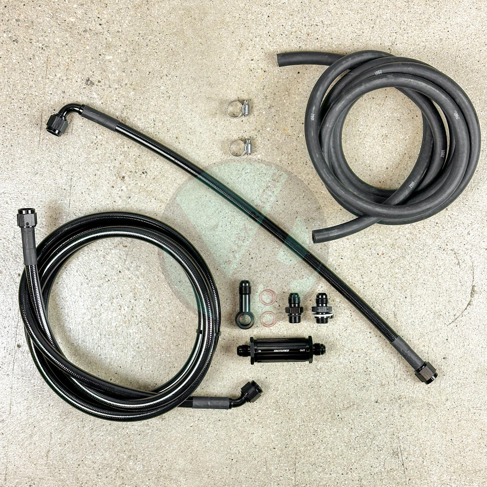 94-95 Acura Integra DC2 OBD1 Tucked Stainless Steel Complete Fuel Line System with K-Tuned Filter (6 Black) - High Performance Fuel Delivery for Racing & Street Tuning