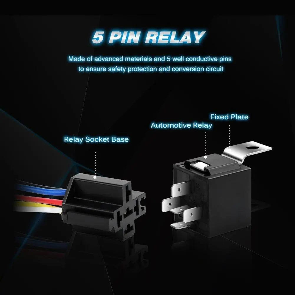 5-Pin Automotive Relay Kit with 5-Pin Harness Sockets - 5 Pack - Perfect for Car, Truck & Motorcycle Electrical Systems