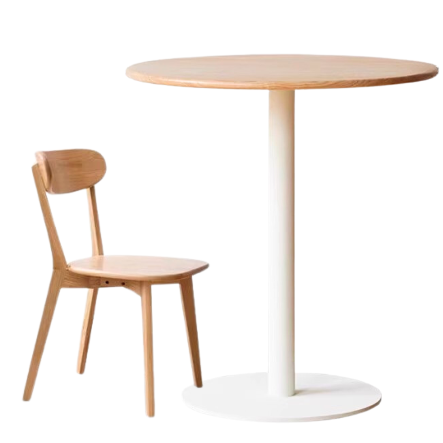 27.5x27.5x29.5 inch / 70x70x75 cm / Natural Wood Color / Round table + two dining chair