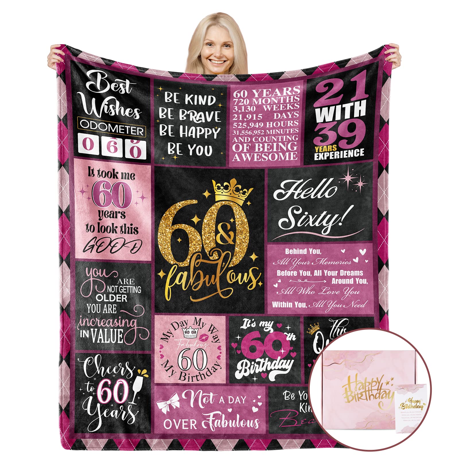 60th Birthday Gifts for Women - 1965 Commemorative Fleece Blanket (60