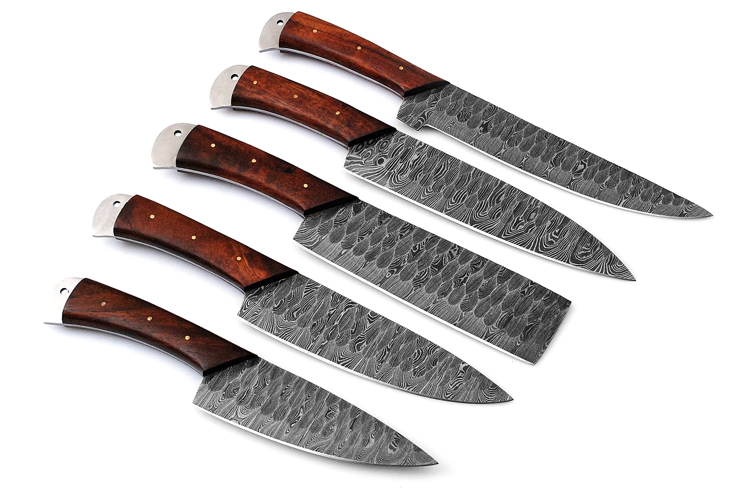 Premium Handmade Damascus Steel Chef Knife Set - 5-Piece Forged Kitchen Knives with Chopper/Cleaver & Rosewood Storage Bag - Perfect for Home Cooking, Professional Chefs, and Culinary Gifts