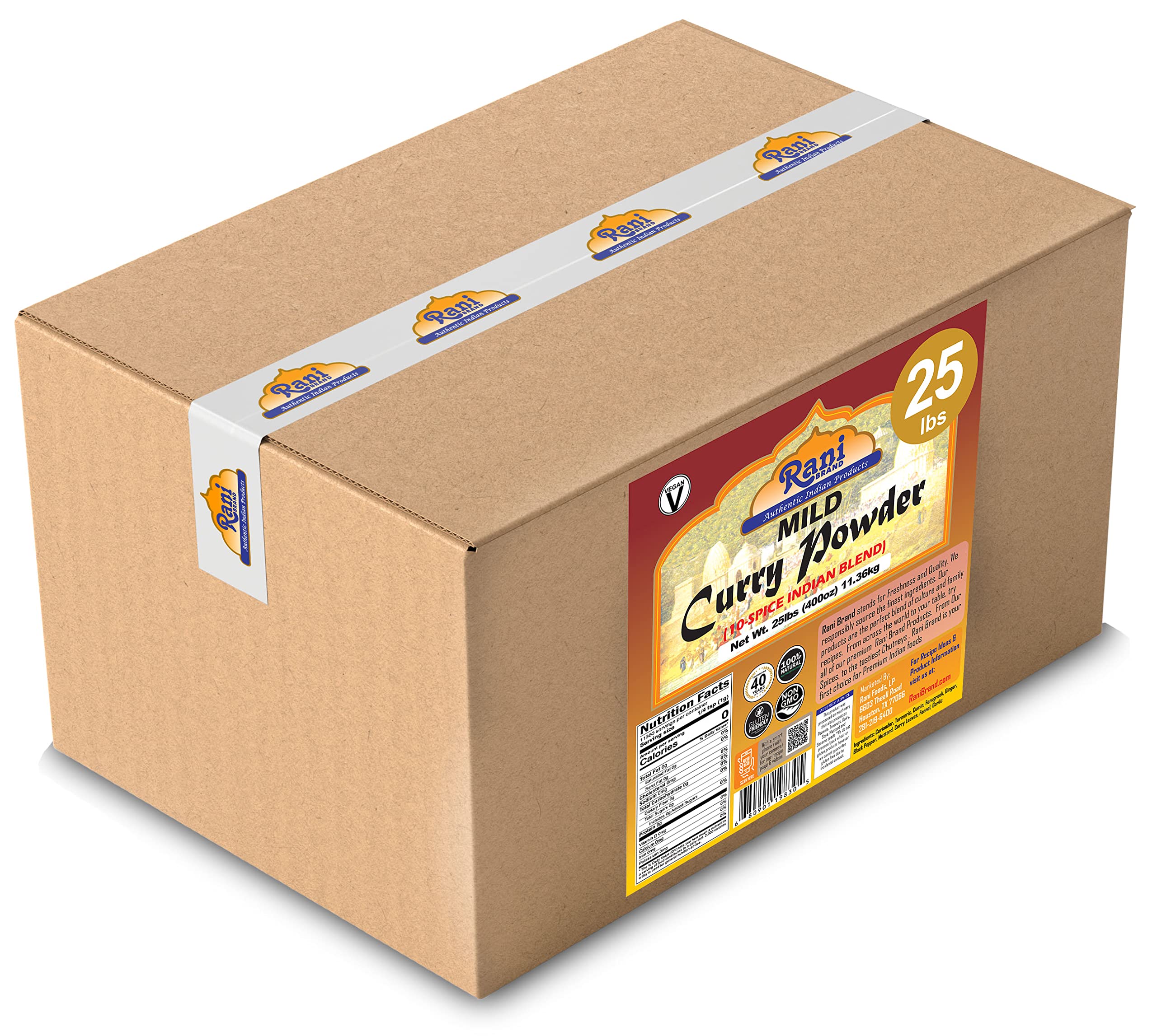 Authentic Rani Mild Curry Powder - 10-Spice Indian Blend (25lbs Bulk) | All Natural, Salt-Free, Vegan, Gluten Friendly | Perfect for Indian Cuisine, Meal Prep & Restaurant Use