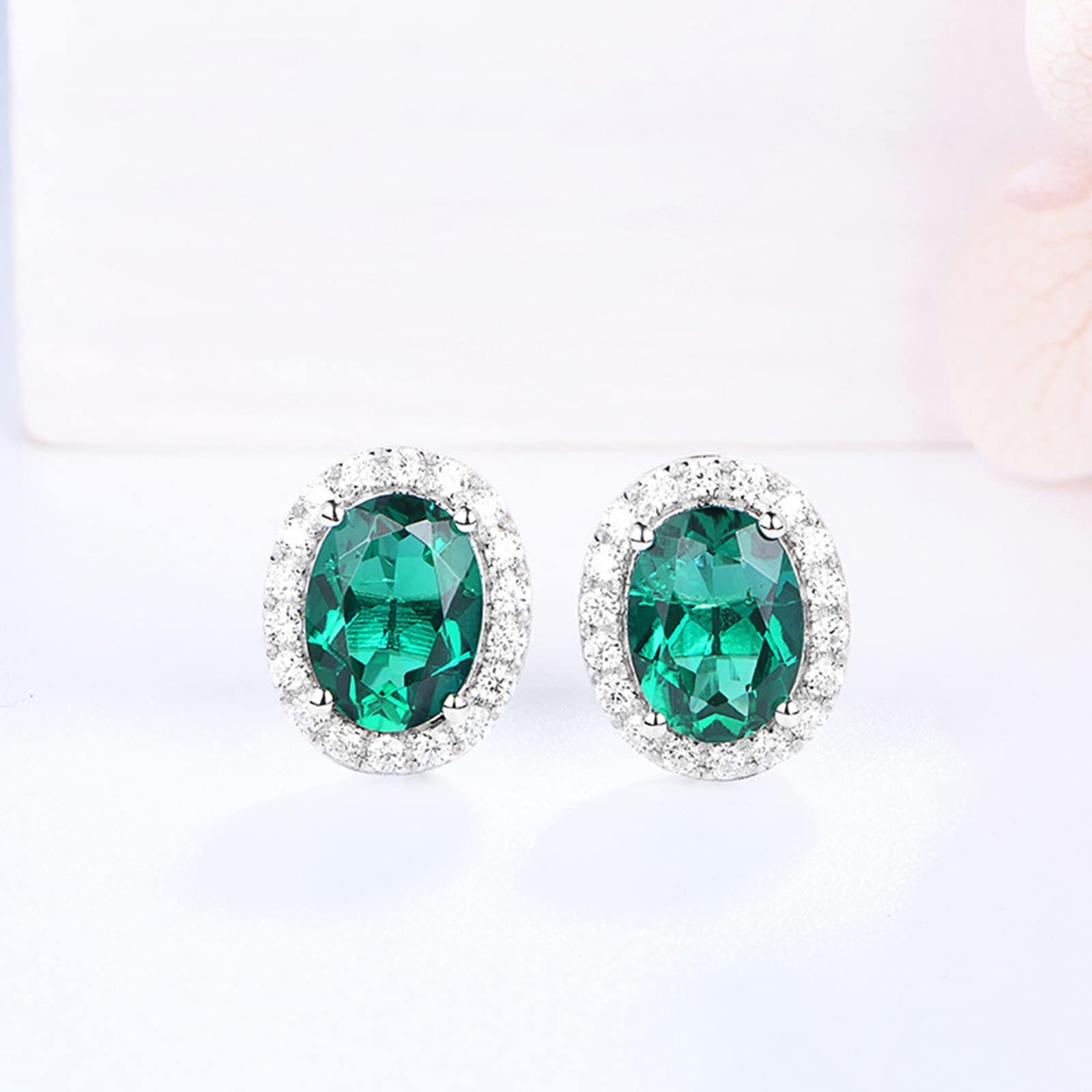 Trendy Halo Stud Earrings for Women - Synthetic Emerald Gemstone Jewelry, Elegant Gift for Her | Perfect for Parties, Weddings & Everyday Wear
