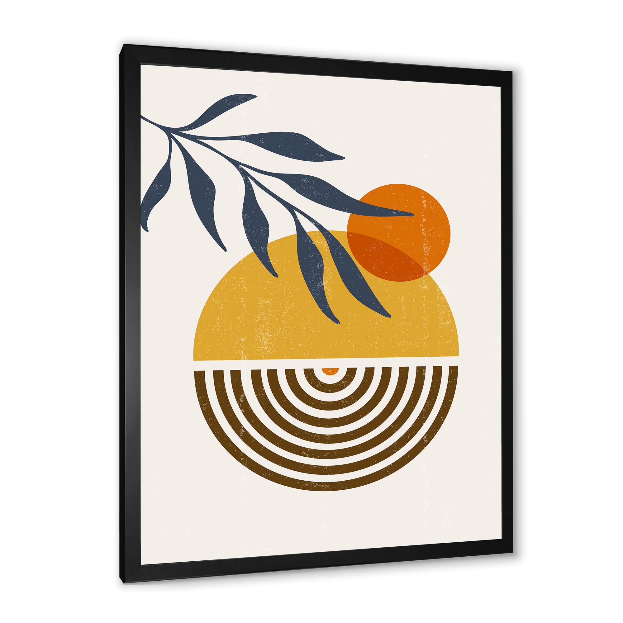 DesignQ Botanical Minimalist Leaf Abstract Shapes IV Modern Framed Wall Art - Perfect for Living Room, Bedroom & Office Decor