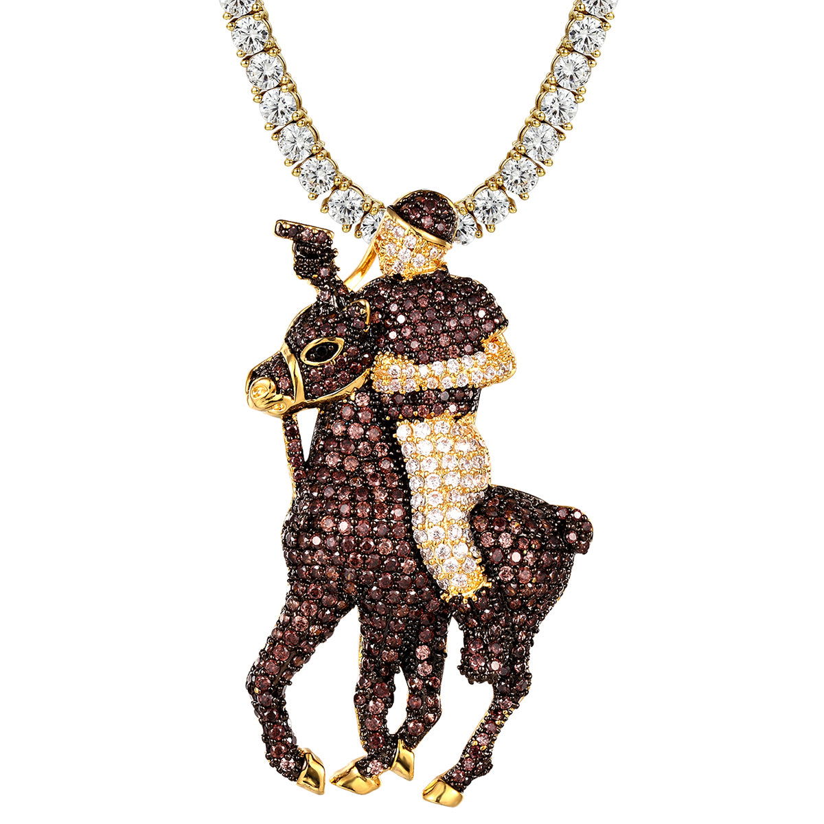 Custom Sterling Silver Icy Horse Jockey Pendant for Men - Perfect for Gifts, Hip Hop Jewelry & Equestrian Fashion Accessories
