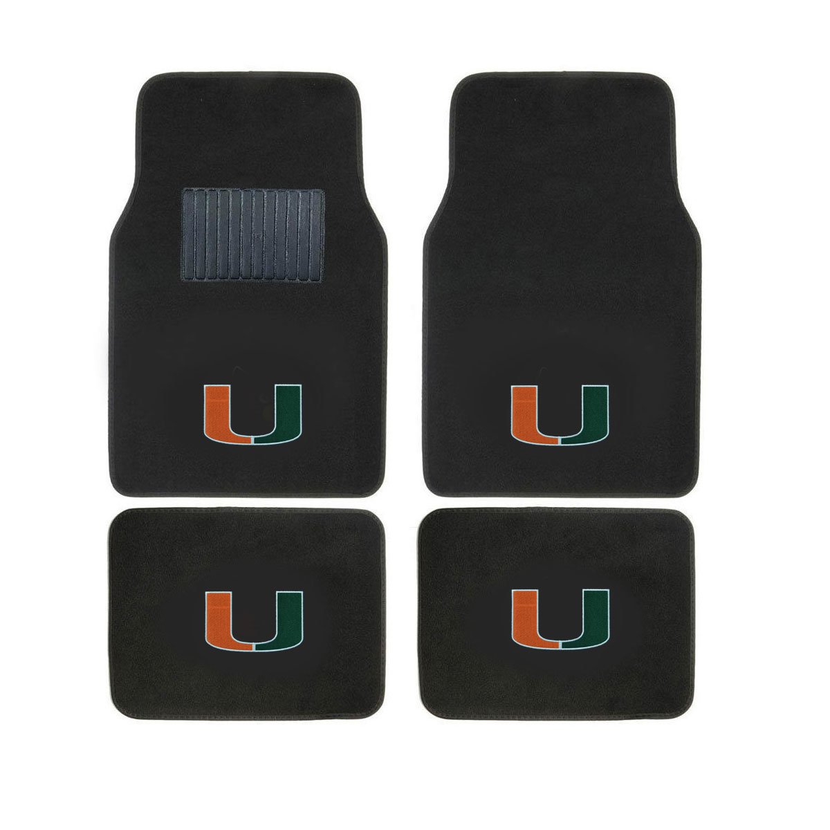 Miami Hurricanes Embroidered Logo Carpet Floor Mat and Rally Seat Covers Set - Perfect for Car, Home, and Tailgating - Officially Licensed Fan Gear for Football Games and Sports Decor