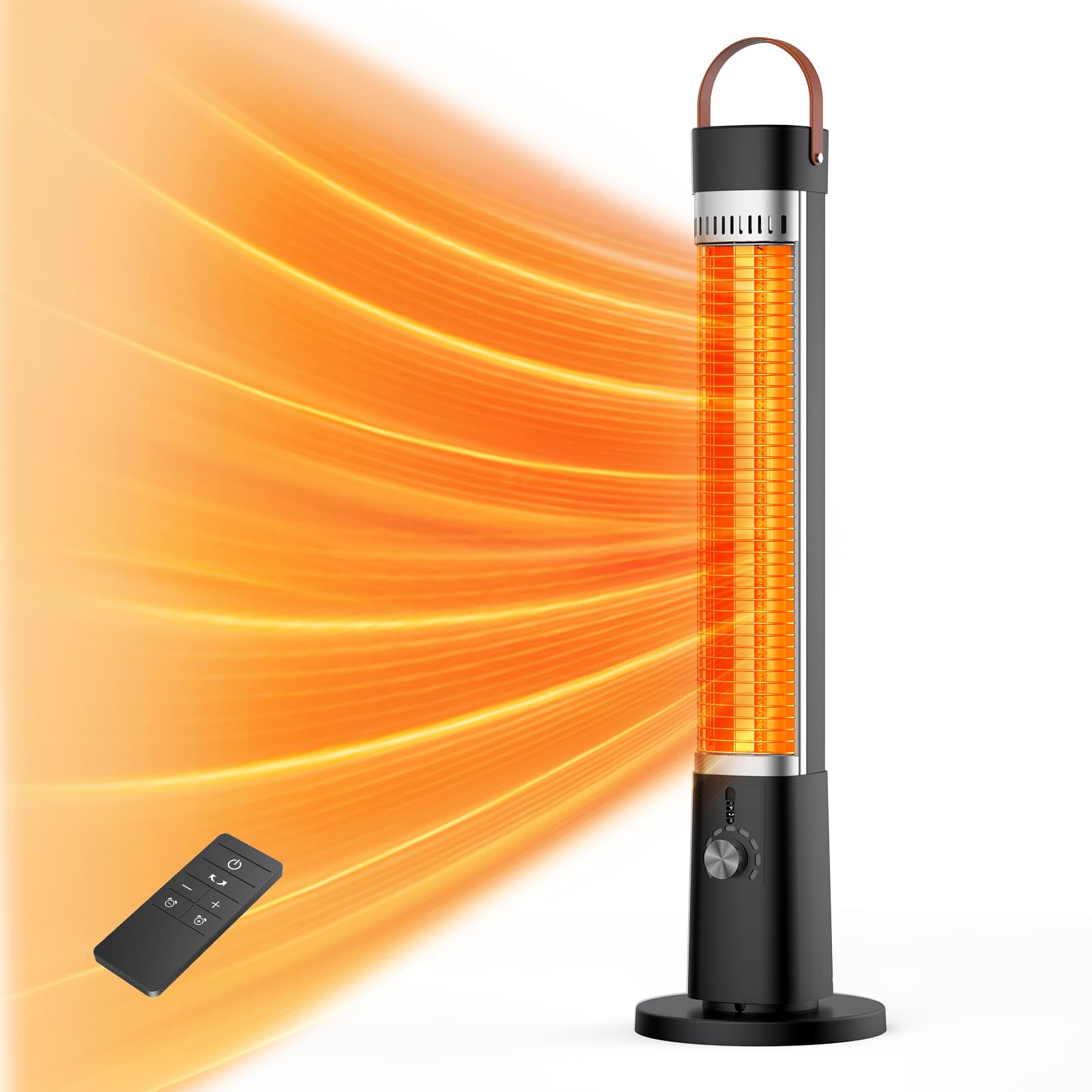 1500W Infrared Electric Heater for Patio & Indoor Use - Remote Control, 60° Oscillation, 9H Timer, 9 Heat Levels - Overheating & Tip-Over Protection with Safety Lock - Perfect for Garage, Porch, Gazebo, Living Room & Office