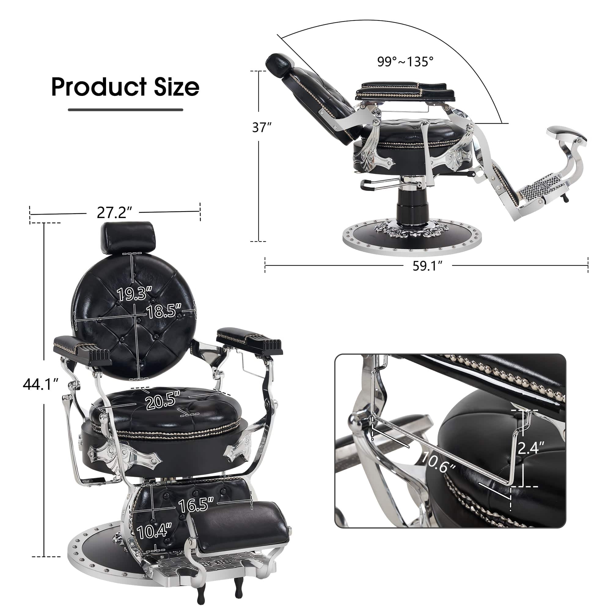 REGAL Classic Barber Chair – Professional Salon & Home Barbering Styling Chair for Haircuts & Shaving – Perfect for Barbershops, Salons & Home Grooming