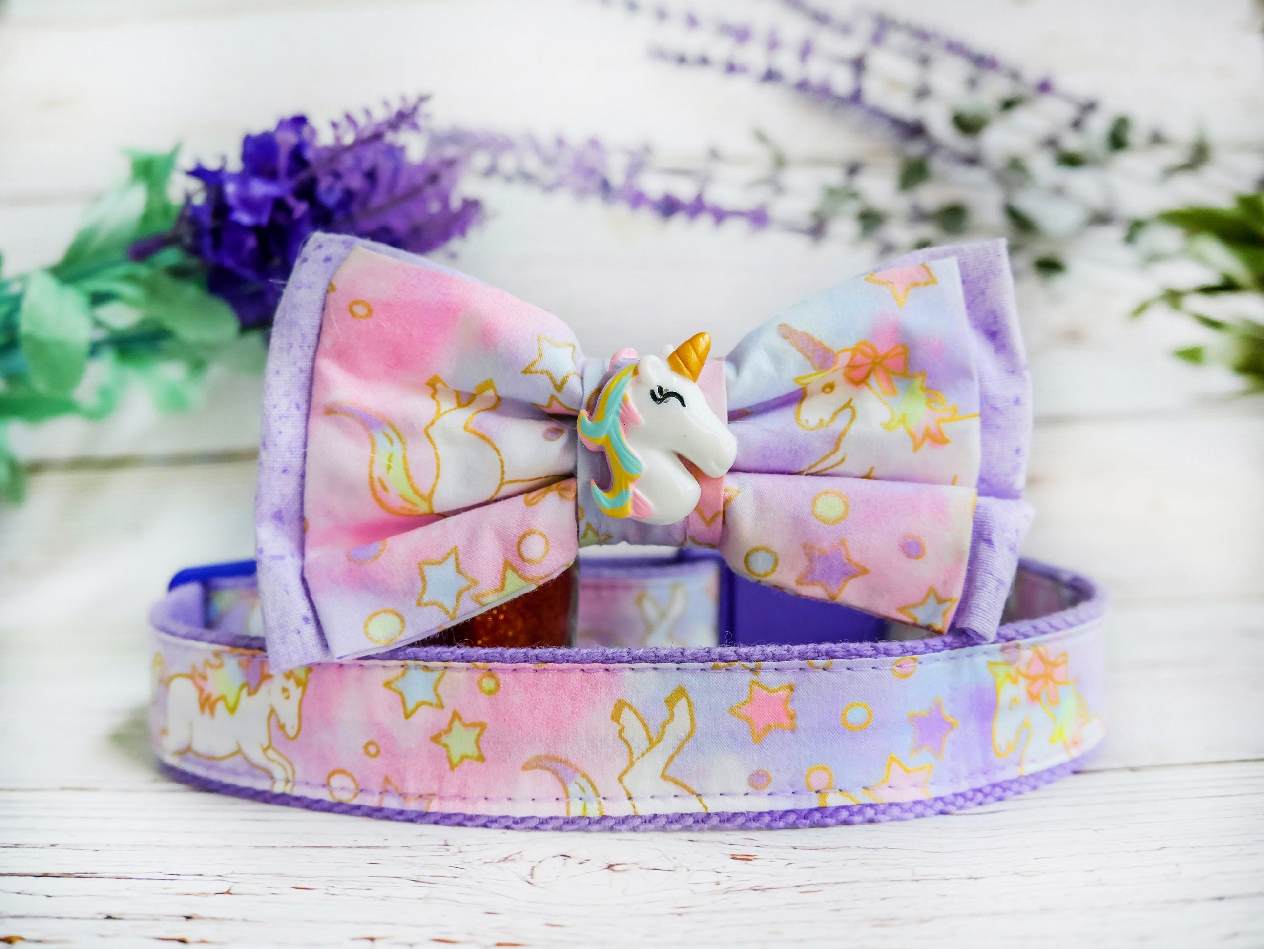 Sparkle Unicorn Dog Collar with Bow Tie - Adjustable Pet Collar for Small & Medium Dogs - Perfect for Parties, Halloween & Dress-Up Occasions