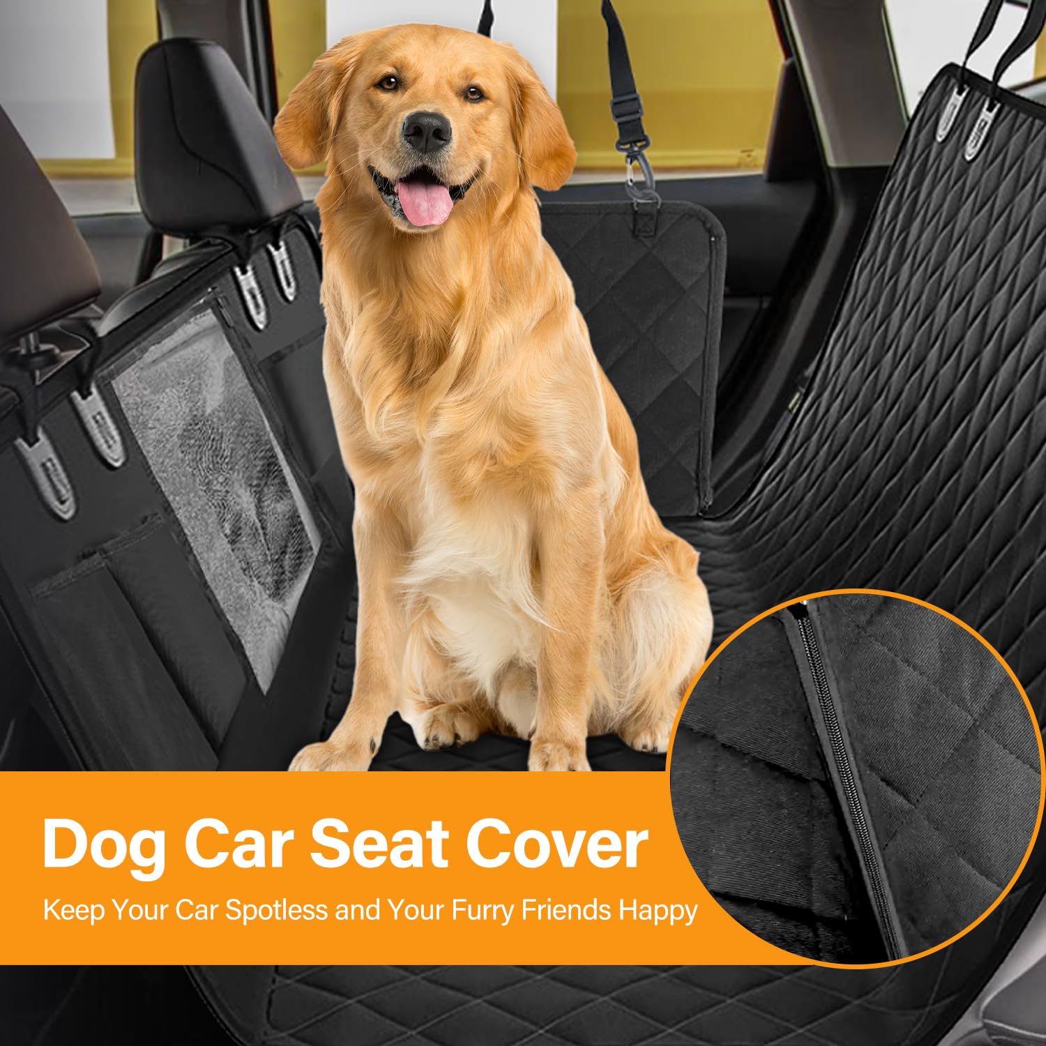 Simple Deluxe Waterproof Dog Car Seat Cover with Mesh Window & 3 Storage Pockets - Durable Scratchproof Nonslip Pet Hammock for Cars, Trucks & SUVs | Universal Fit for Travel, Road Trips & Daily Commutes