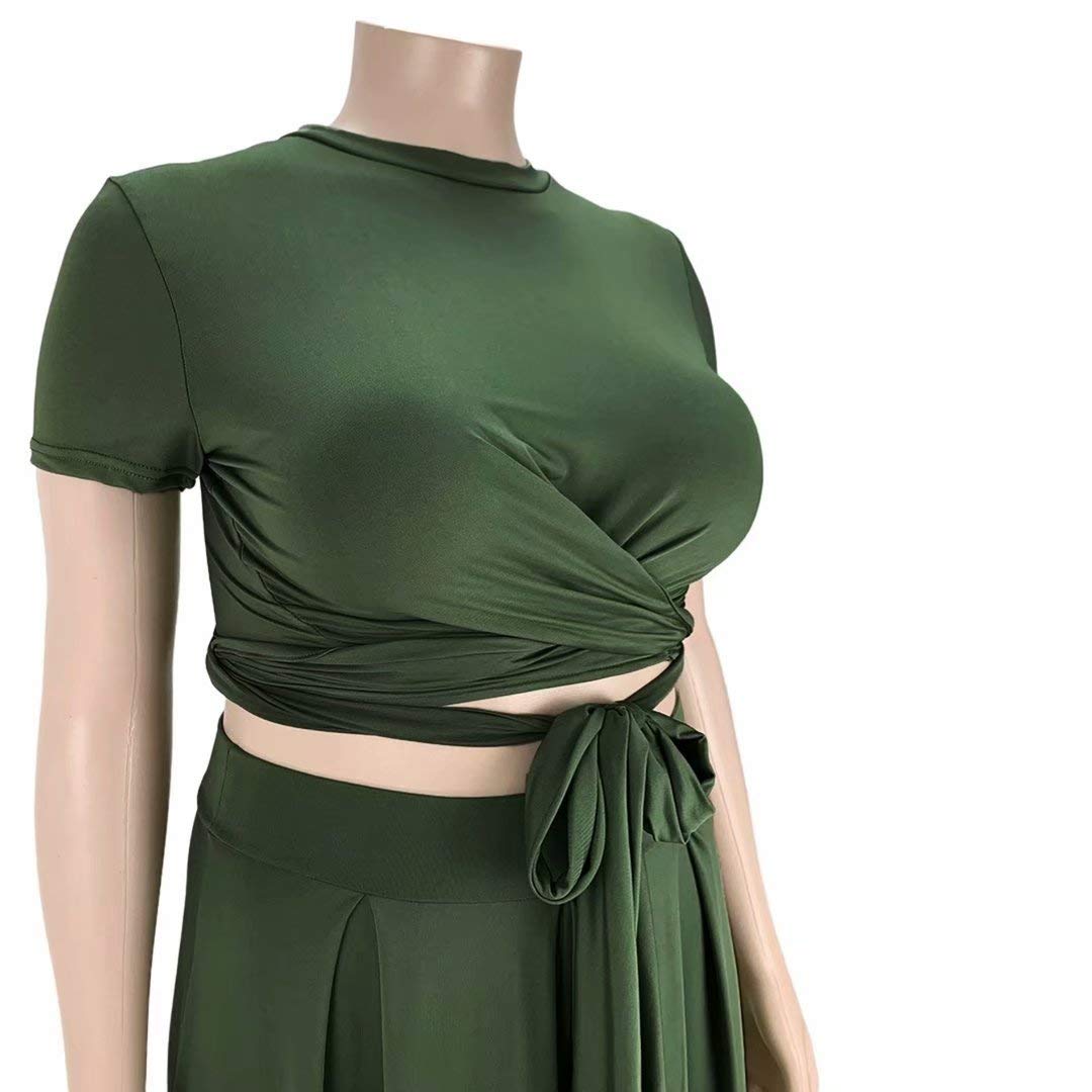 IyMoo Women's Plus Size 2-Piece Dress Outfit - Short Sleeve Bandage Wrap Empire Crop Top & Skirt Set for Casual Wear, Summer Outfits, and Party Occasions