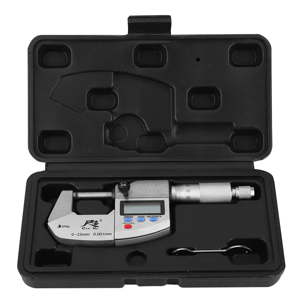 DERCLIVE 0-25mm Digital Micrometer with 0.001mm Accuracy, IP54 Waterproof Stainless Steel Outside Micrometer Caliper - Perfect for Precision Engineering, Metalworking, and DIY Measurements